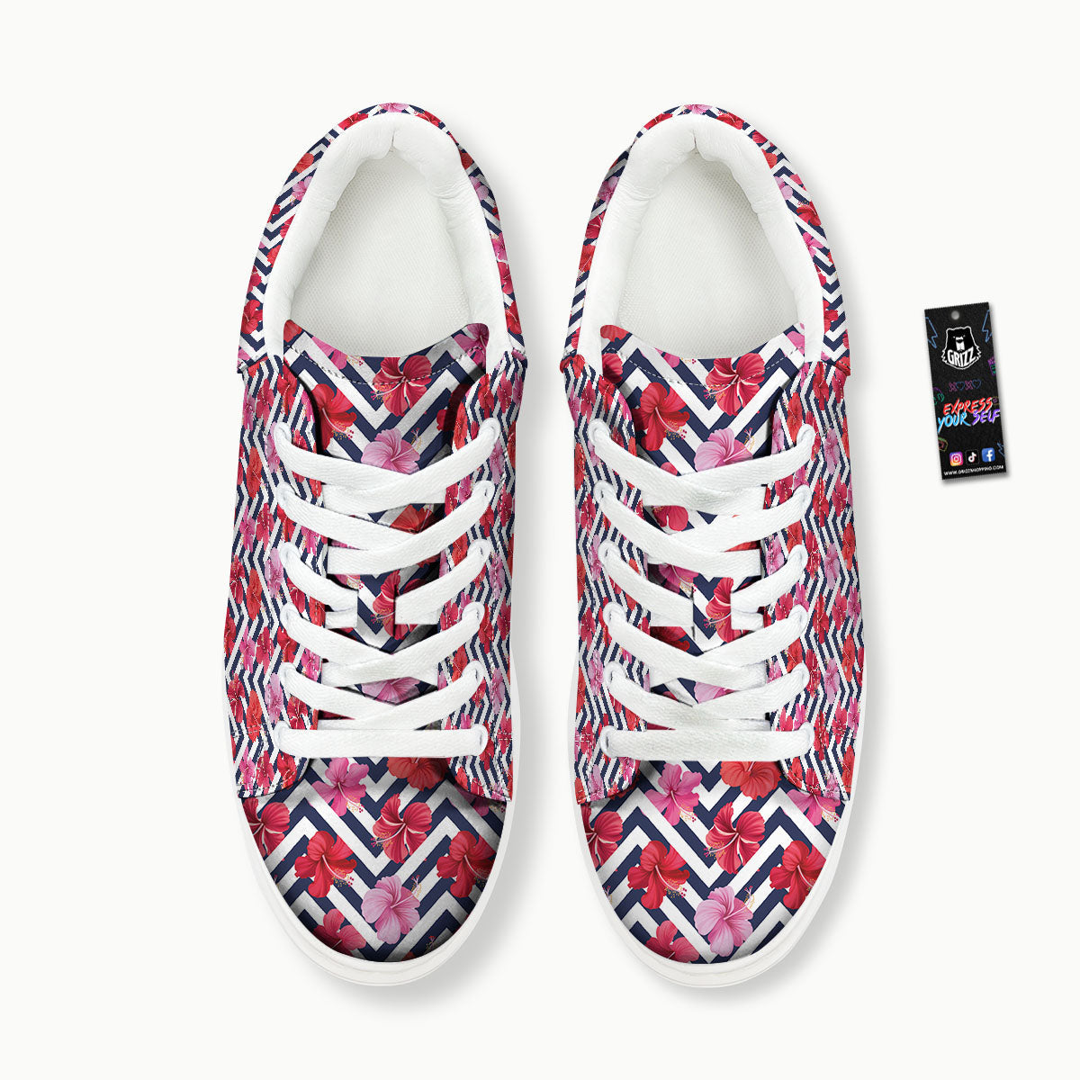 Hibiscus Zigzag Pink Print Pattern Platform Shoes-grizzshop