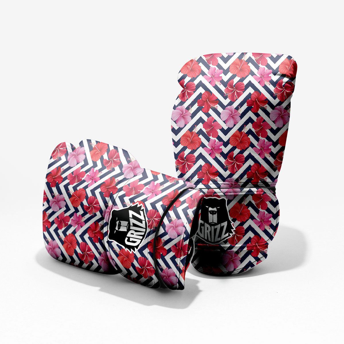 Hibiscus Zigzag Pink Print Pattern Pro Boxing Glove