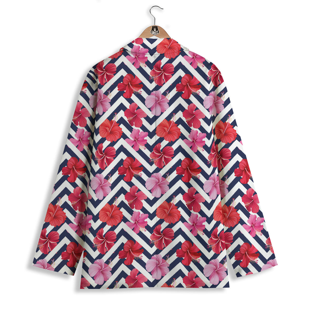 Hibiscus Zigzag Pink Print Pattern Women's Blazer-grizzshop