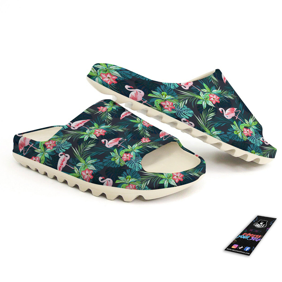 Hibiscus And Tropical Flamingo Print Pattern Sandals-grizzshop