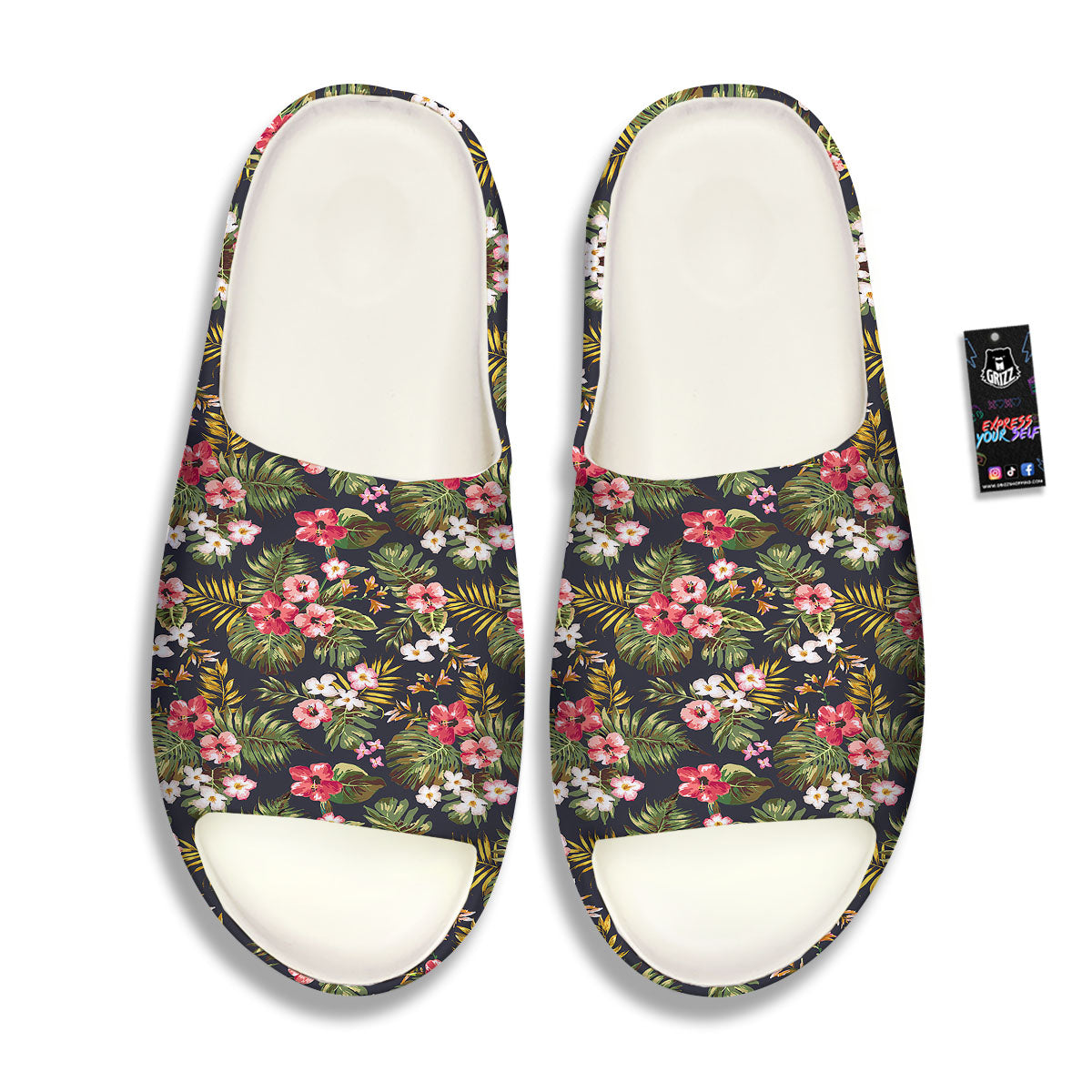 Hibiscus Blossom Tropical Print Pattern Sandals-grizzshop