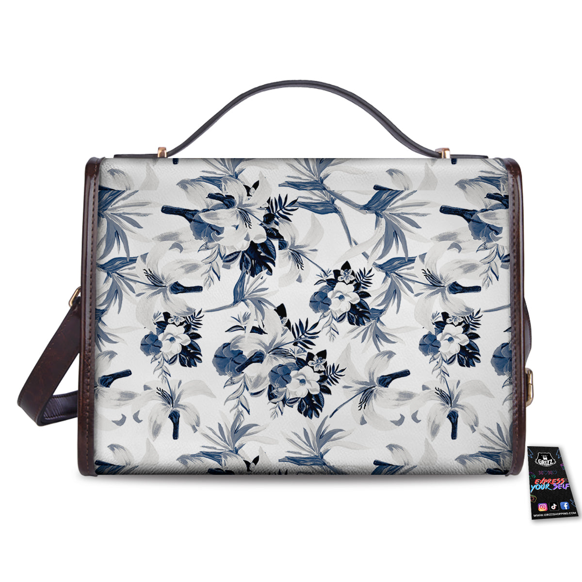 Hibiscus Floral White And Blue Print Pattern Women's Satchel Bag