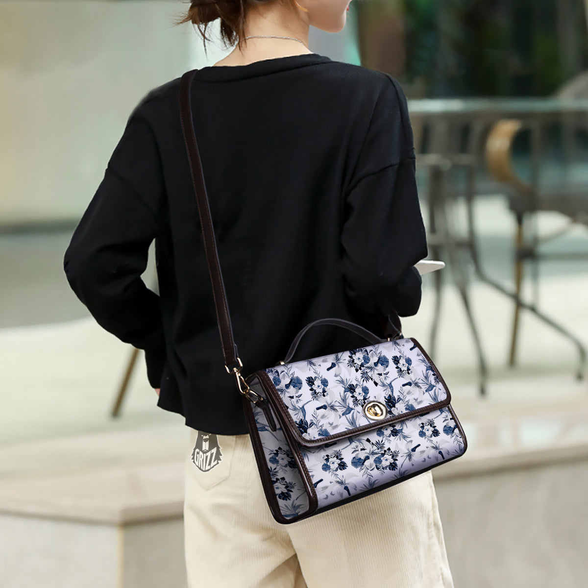 Hibiscus Floral White And Blue Print Pattern Women's Satchel Bag