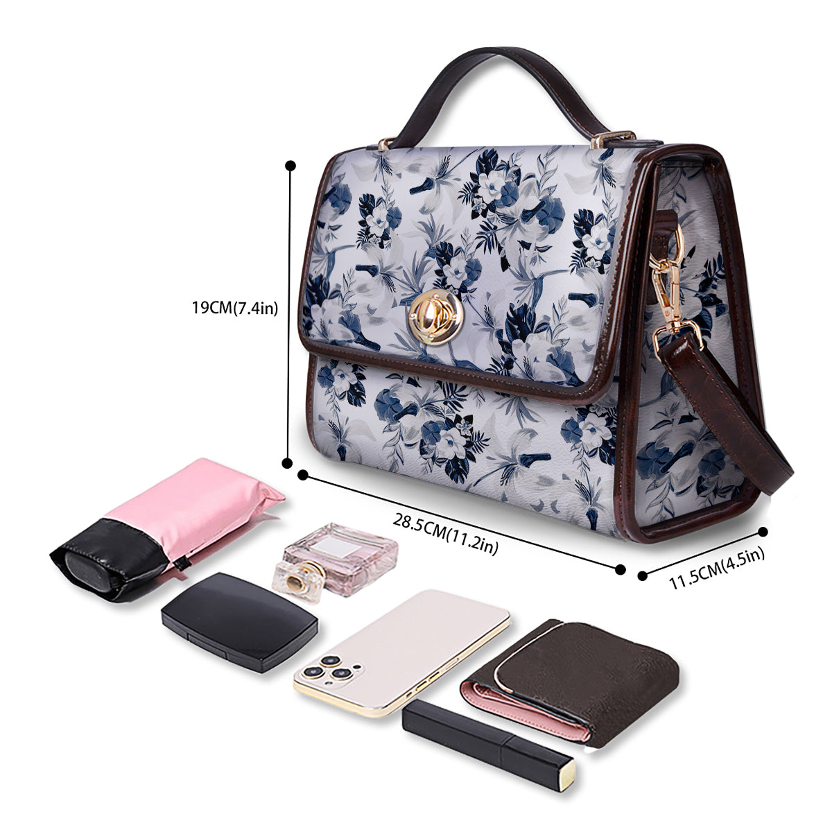 Hibiscus Floral White And Blue Print Pattern Women's Satchel Bag