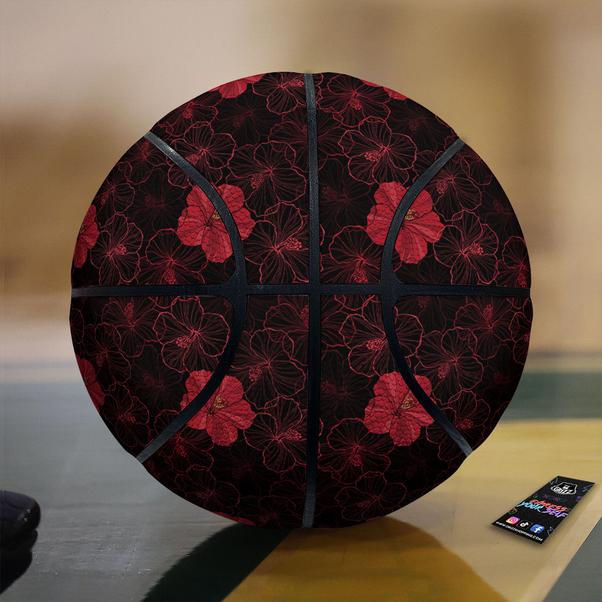 Hibiscus Red And Black Print Pattern Basketball