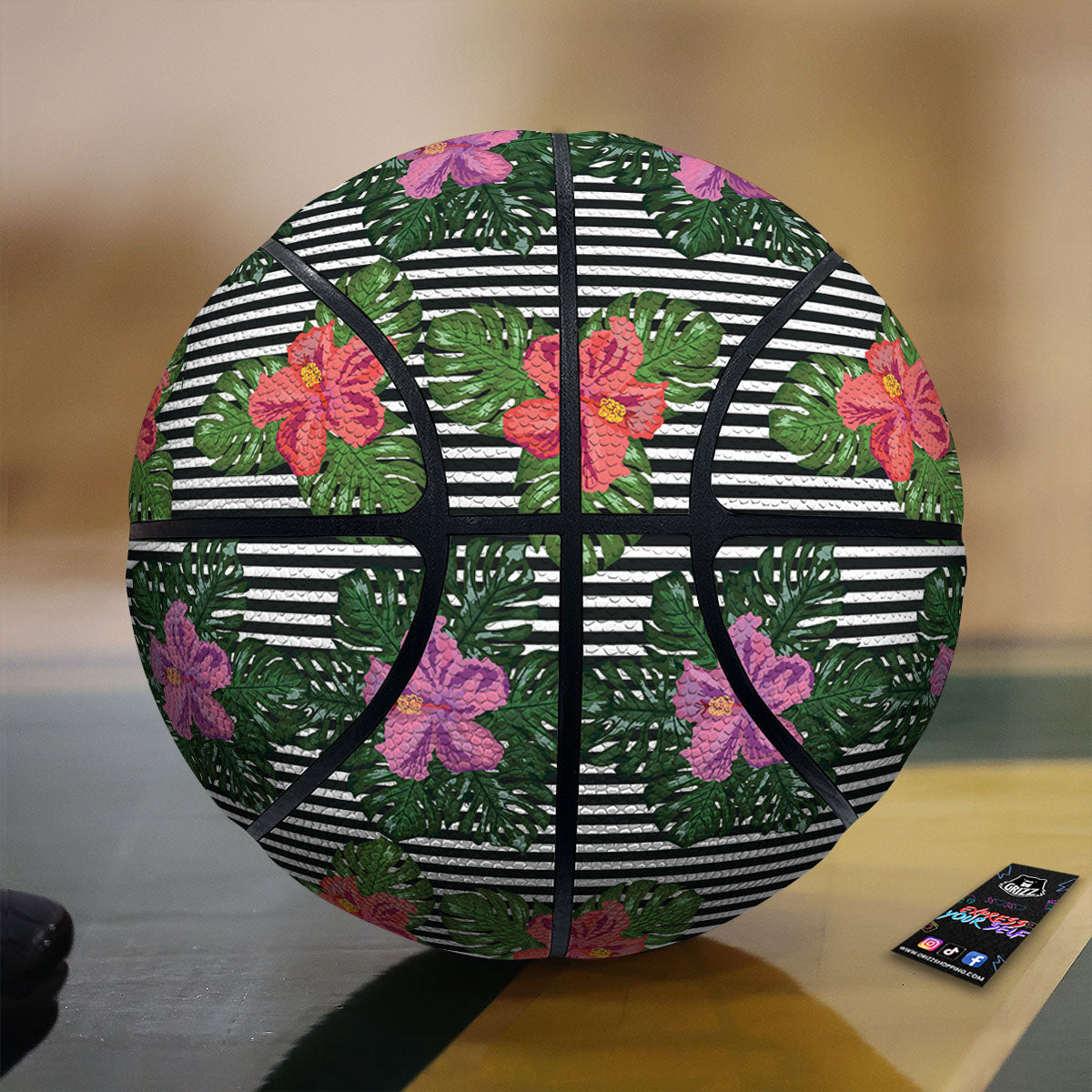 Hibiscus And Tropical Palm Print Pattern Basketball