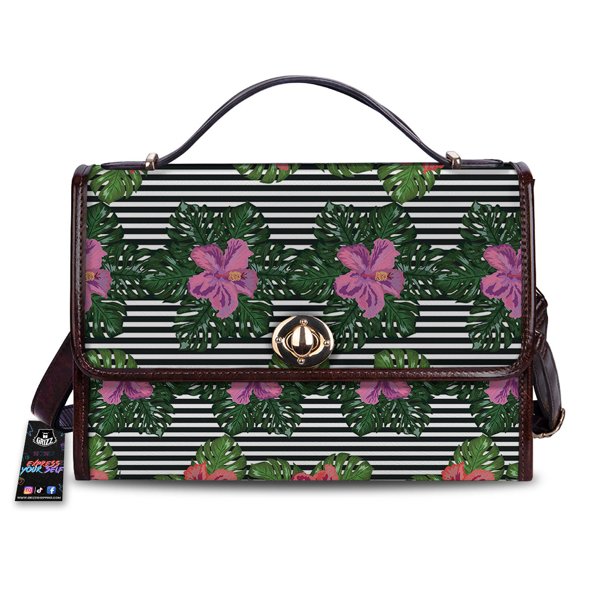 Hibiscus Striped Pink Print Pattern Women's Satchel Bag