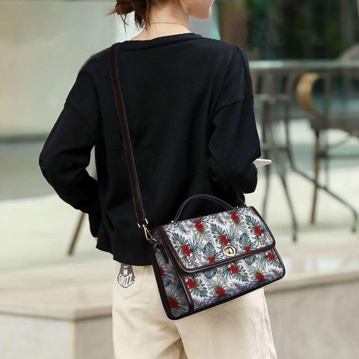 Hibiscus White Tropical Print Pattern Women's Satchel Bag