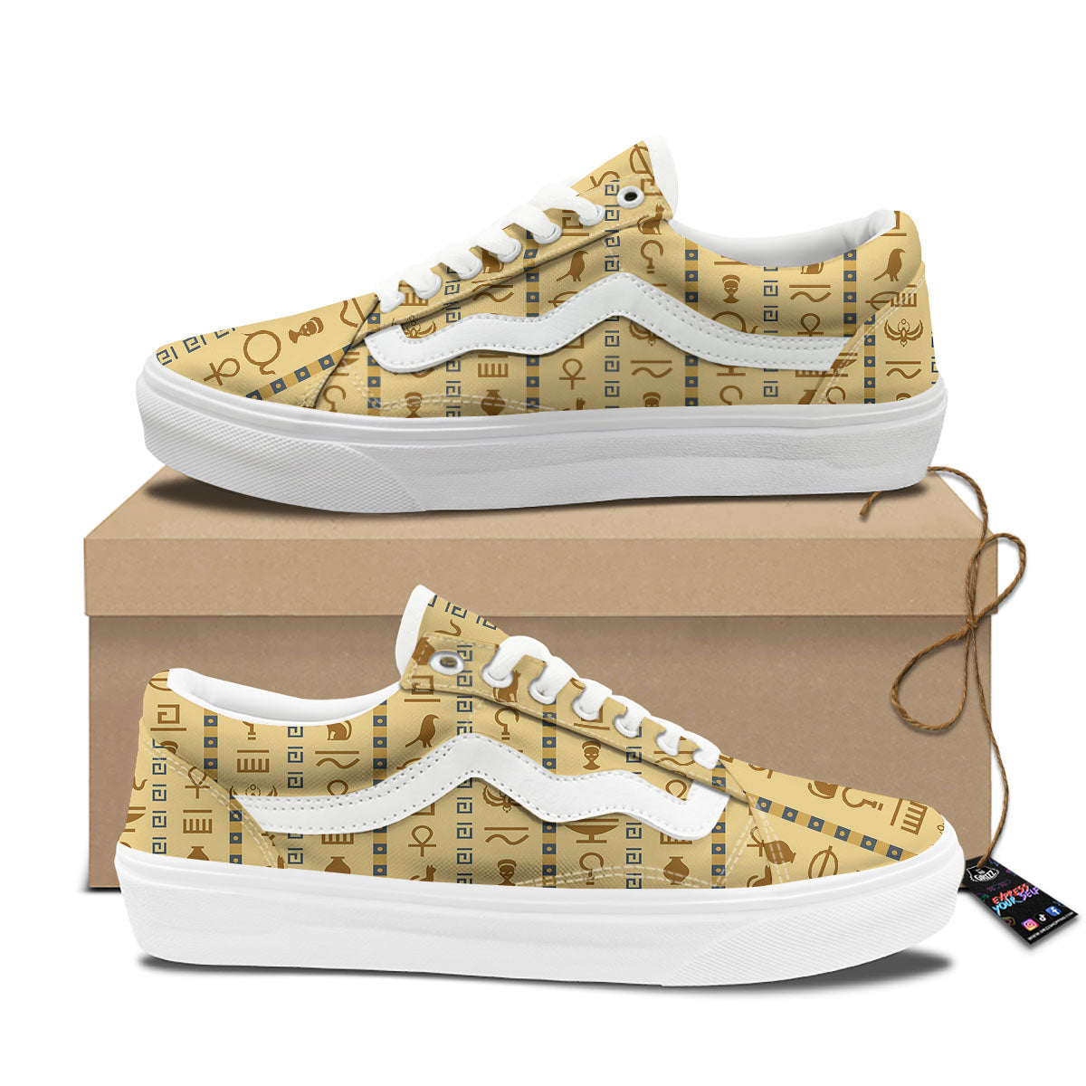Hieroglyphs Ancient Egyptian Print Skate Shoes-grizzshop
