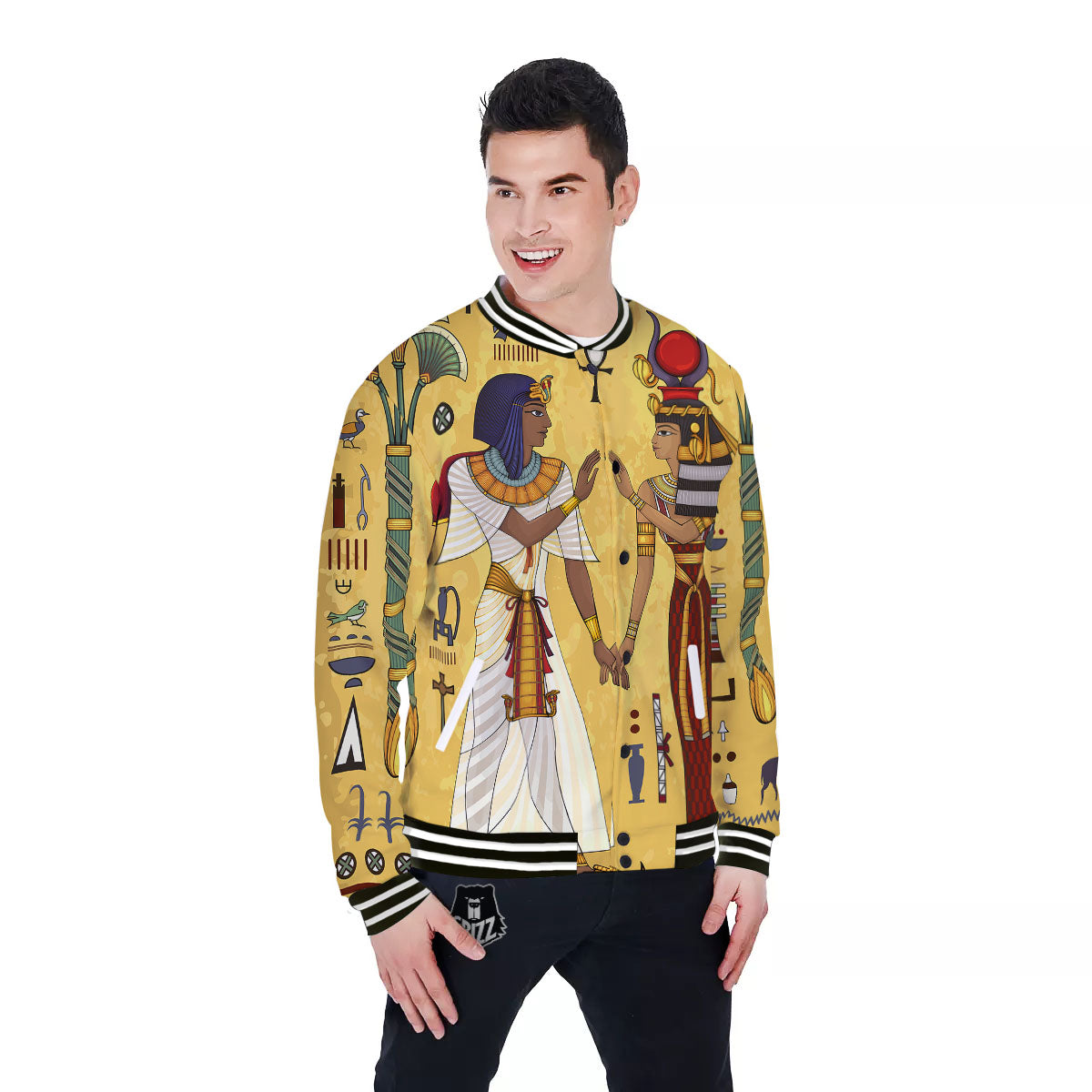 Hieroglyphs And Gods Egyptian Print Baseball Jacket-grizzshop