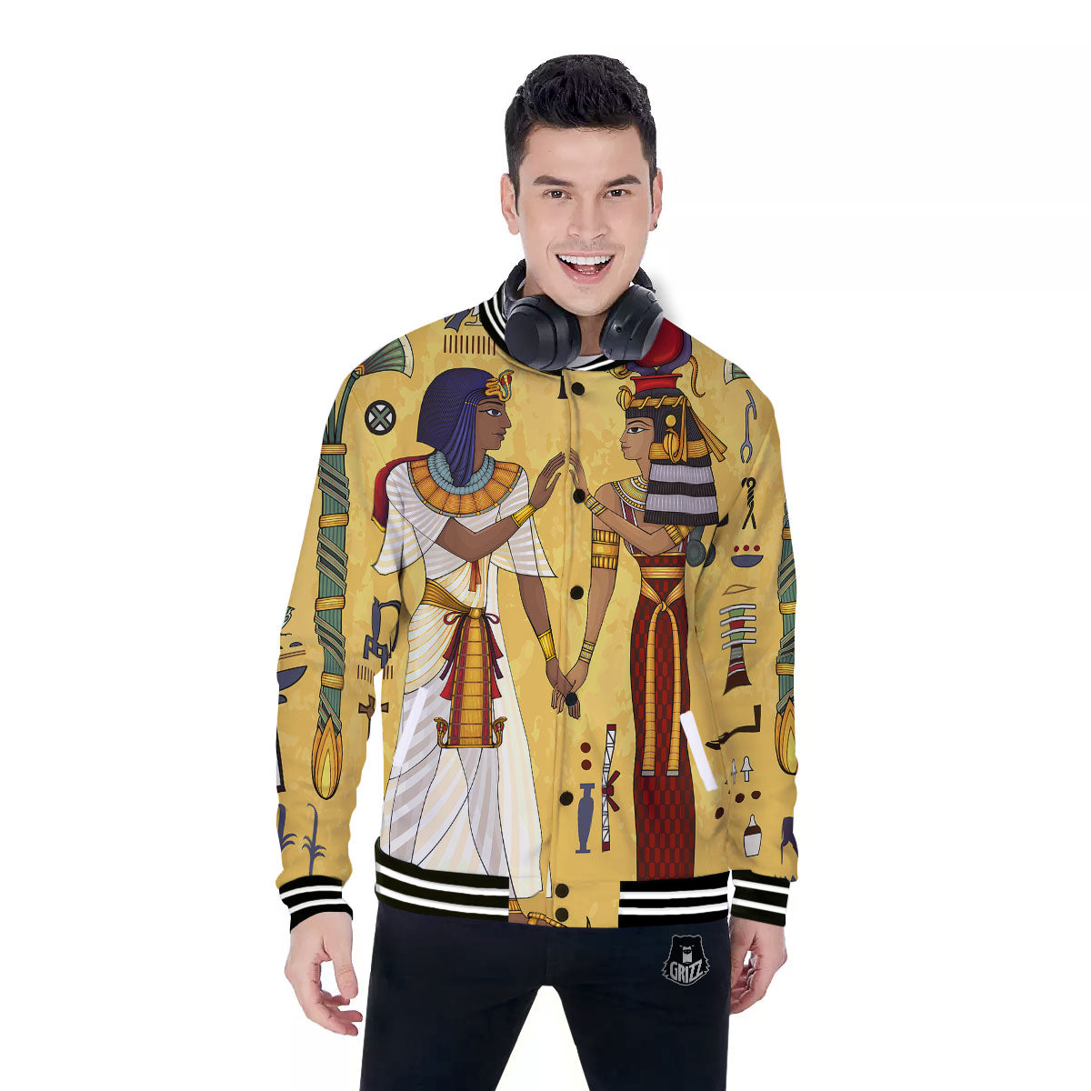 Hieroglyphs And Gods Egyptian Print Baseball Jacket-grizzshop