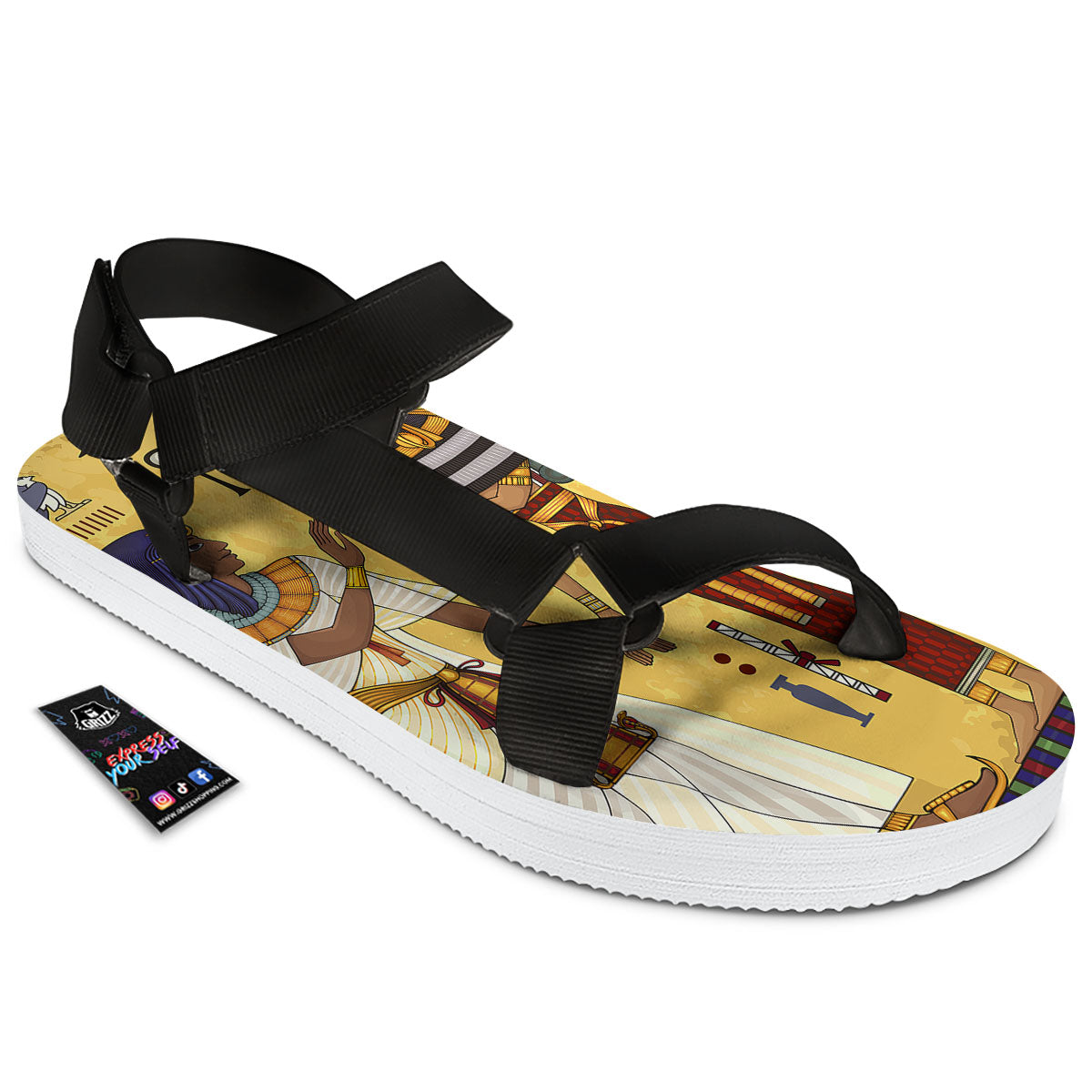 Hieroglyphs And Gods Egyptian Print Black Open Toe Sandals-grizzshop