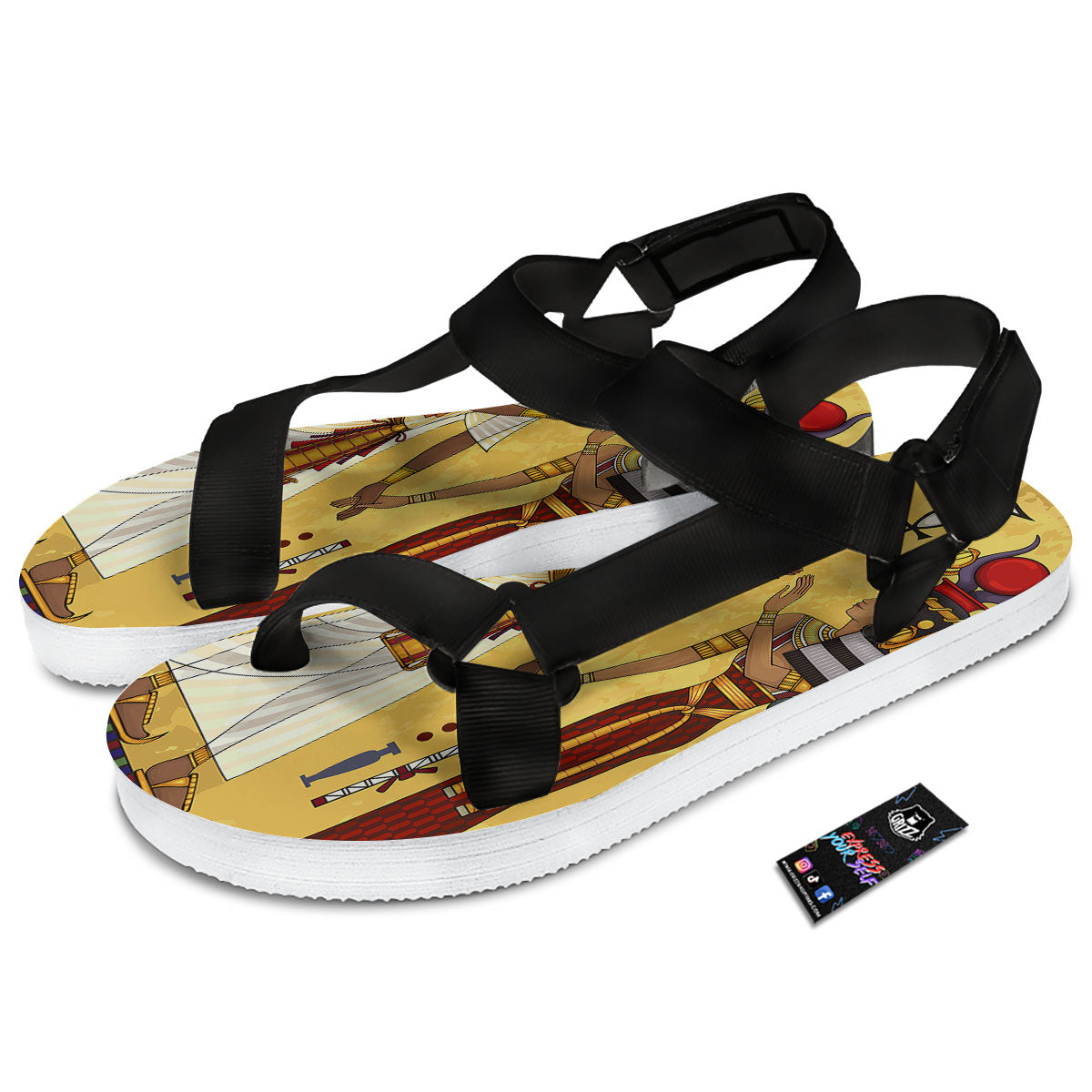 Hieroglyphs And Gods Egyptian Print Black Open Toe Sandals-grizzshop