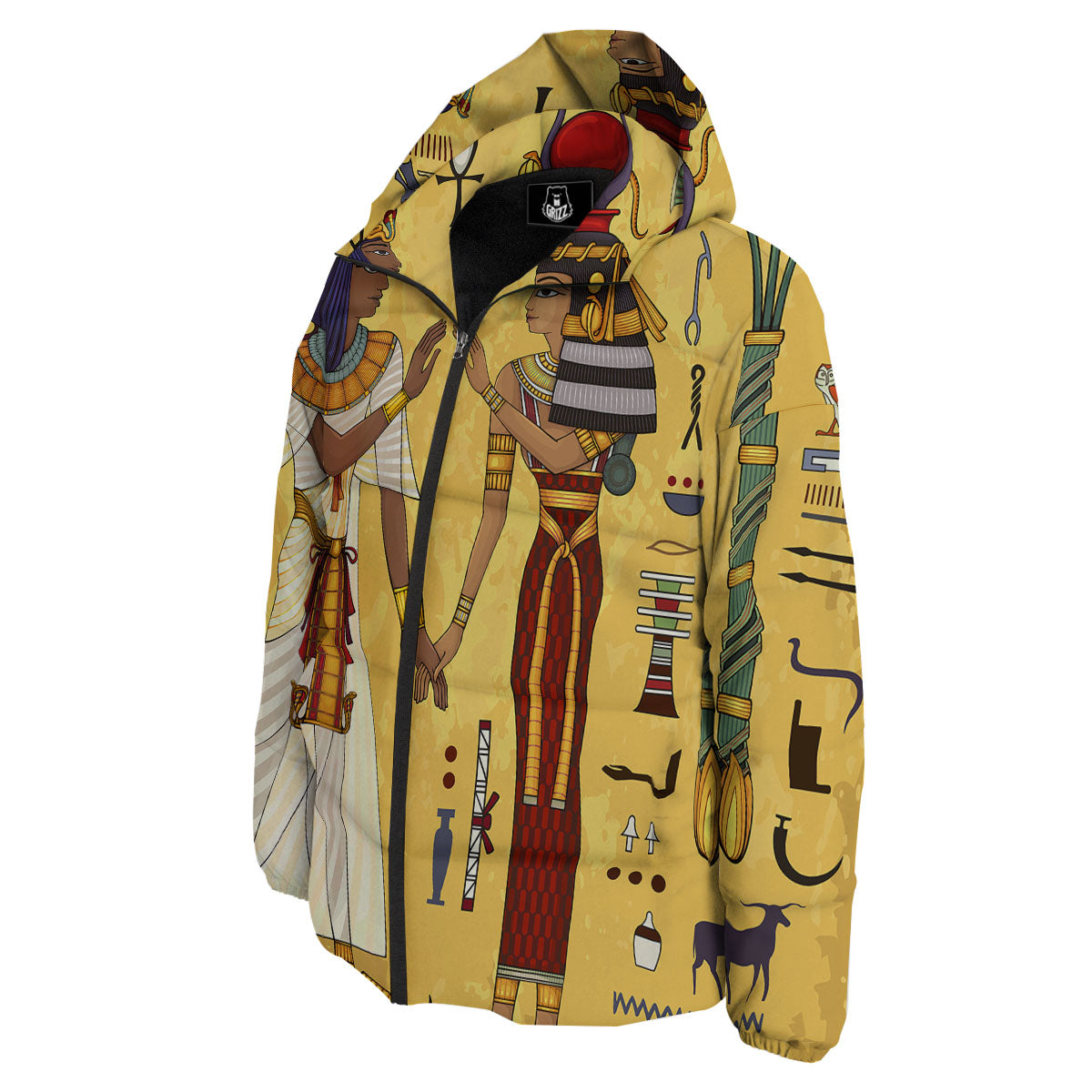 Hieroglyphs And Gods Egyptian Print Down Jacket-grizzshop