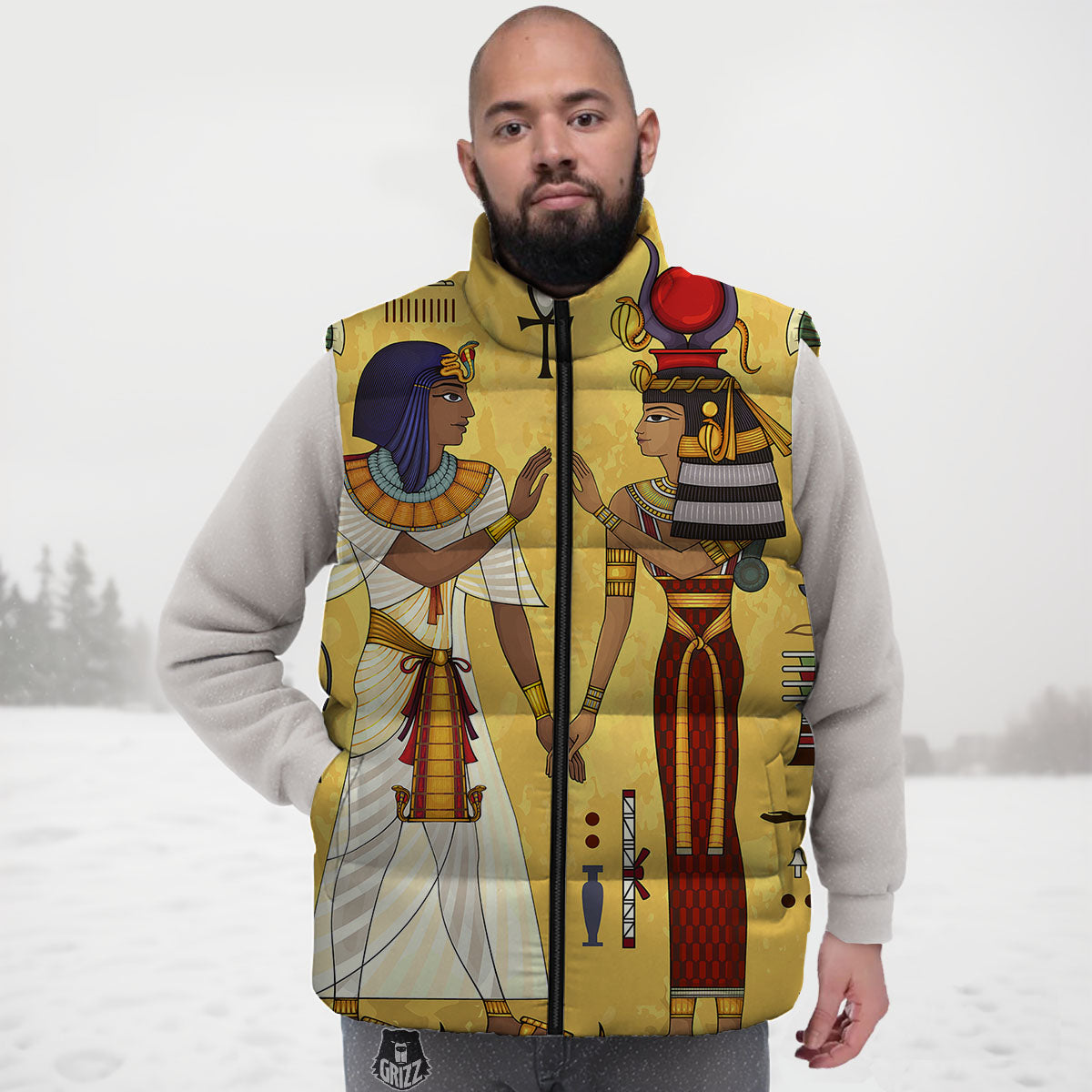Hieroglyphs And Gods Egyptian Print Down Vest