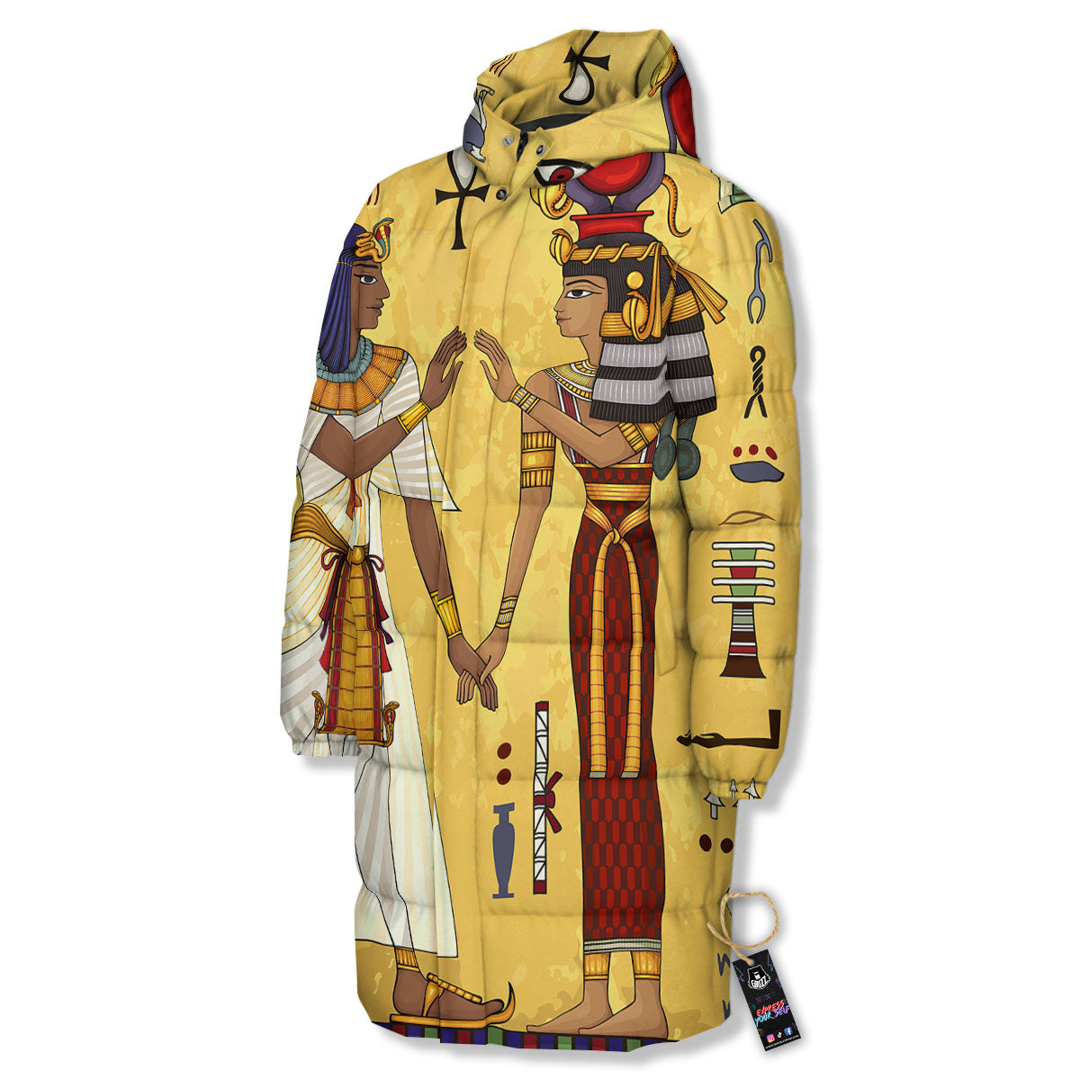 Hieroglyphs And Gods Egyptian Print Long Down Jacket-grizzshop