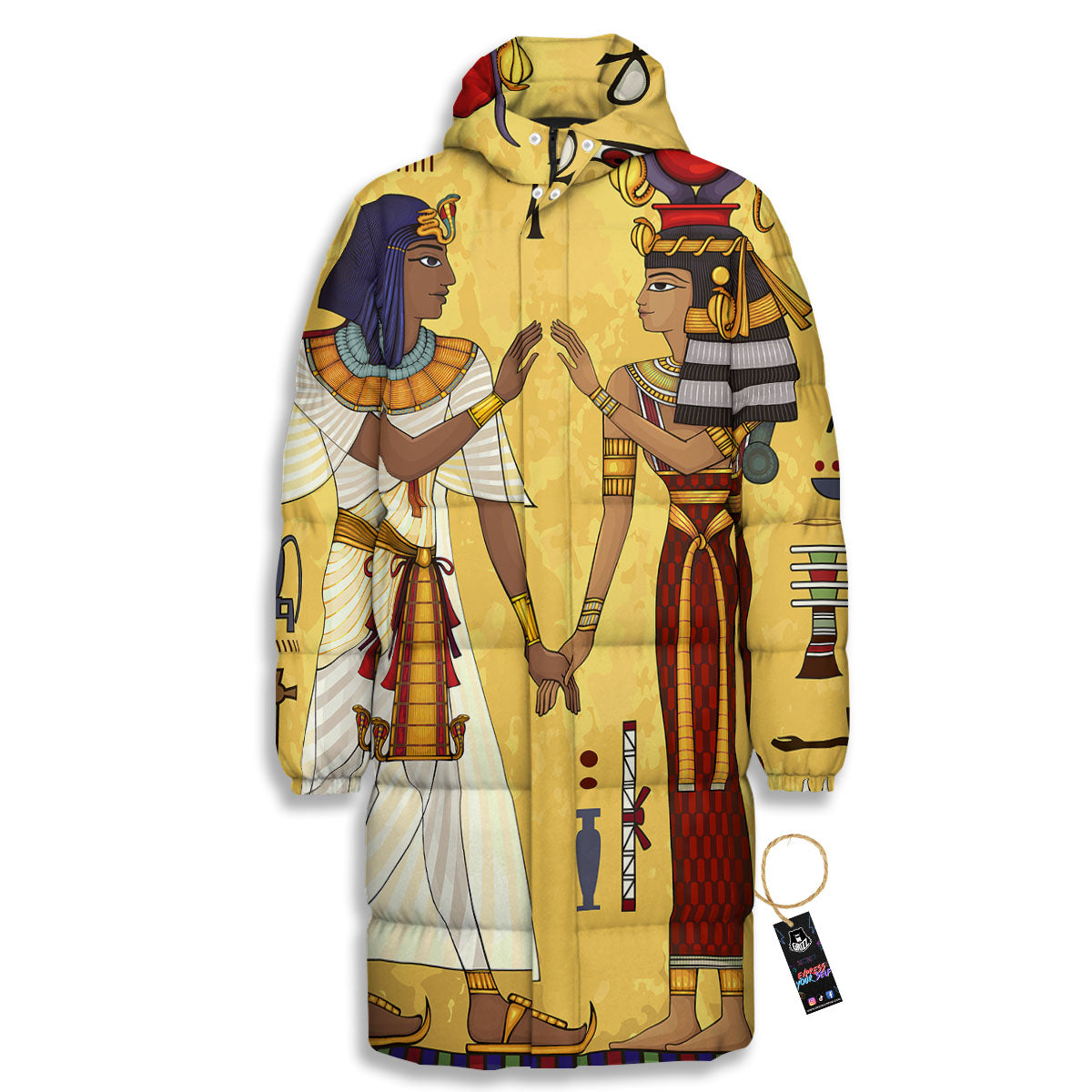 Hieroglyphs And Gods Egyptian Print Long Down Jacket-grizzshop