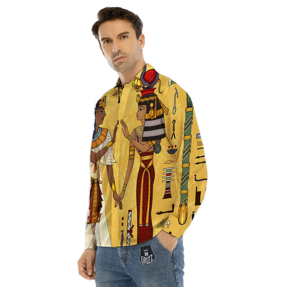 Hieroglyphs And Gods Egyptian Print Men's Dress Shirts-grizzshop