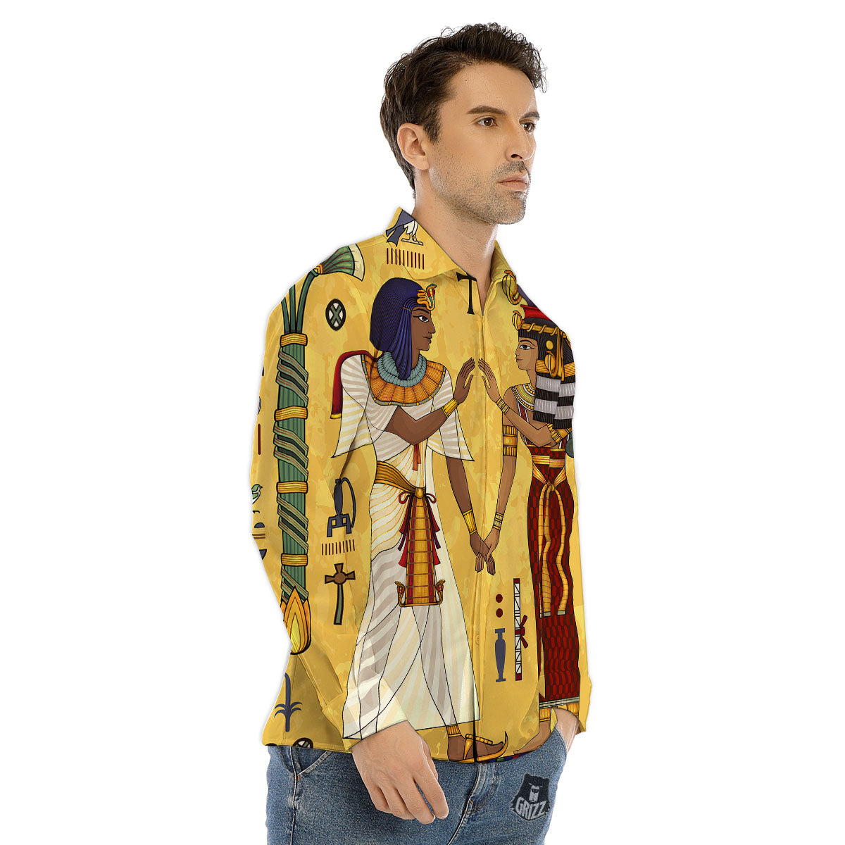 Hieroglyphs And Gods Egyptian Print Men's Dress Shirts-grizzshop