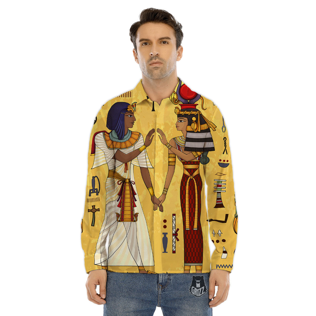 Hieroglyphs And Gods Egyptian Print Men's Dress Shirts-grizzshop
