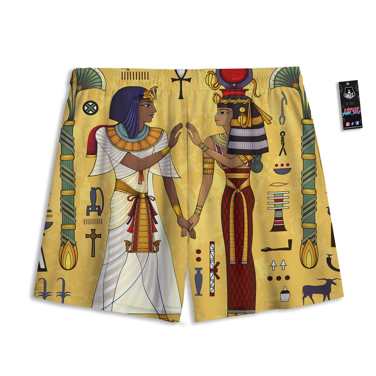 Hieroglyphs And Gods Egyptian Print Mesh Shorts