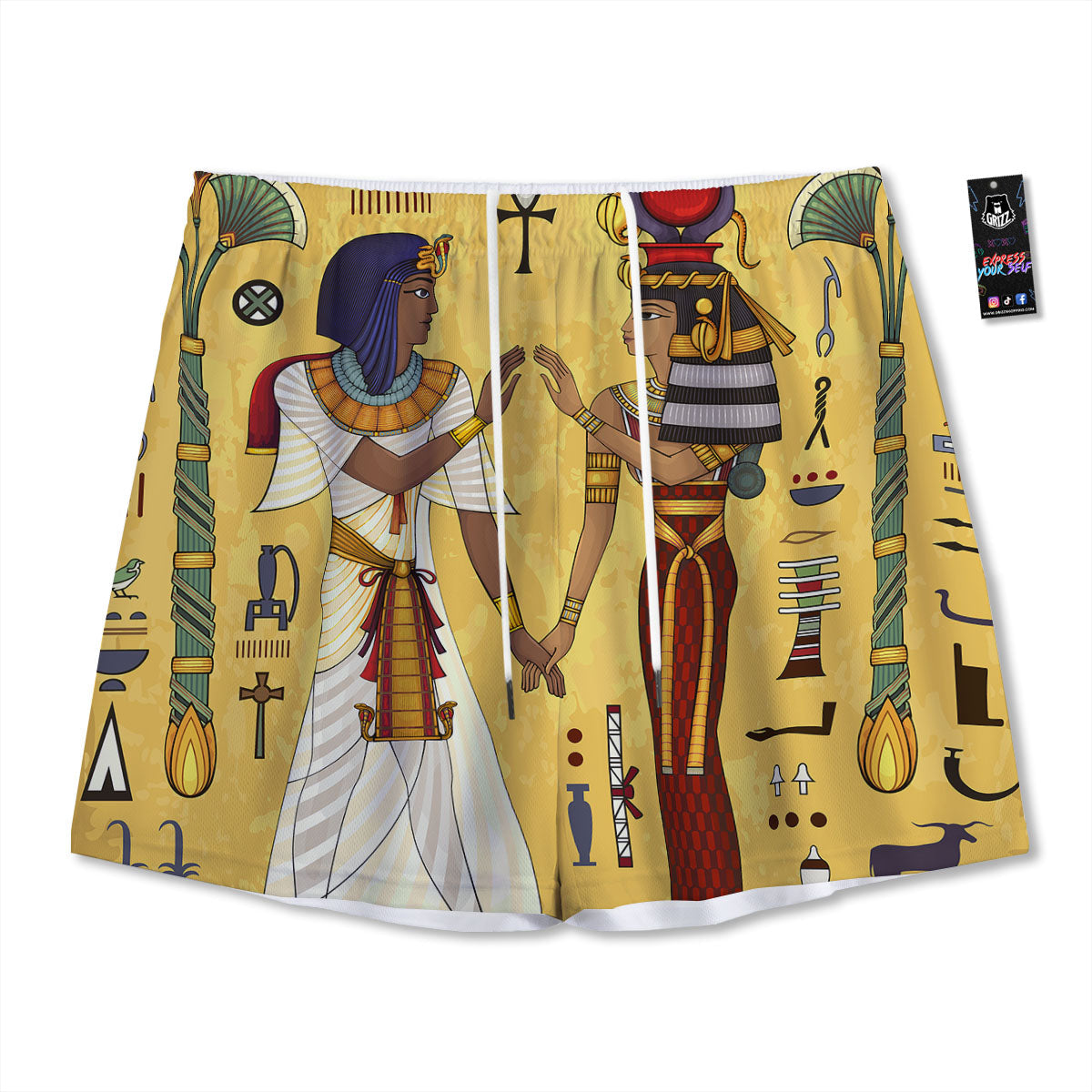 Hieroglyphs And Gods Egyptian Print Mesh Shorts