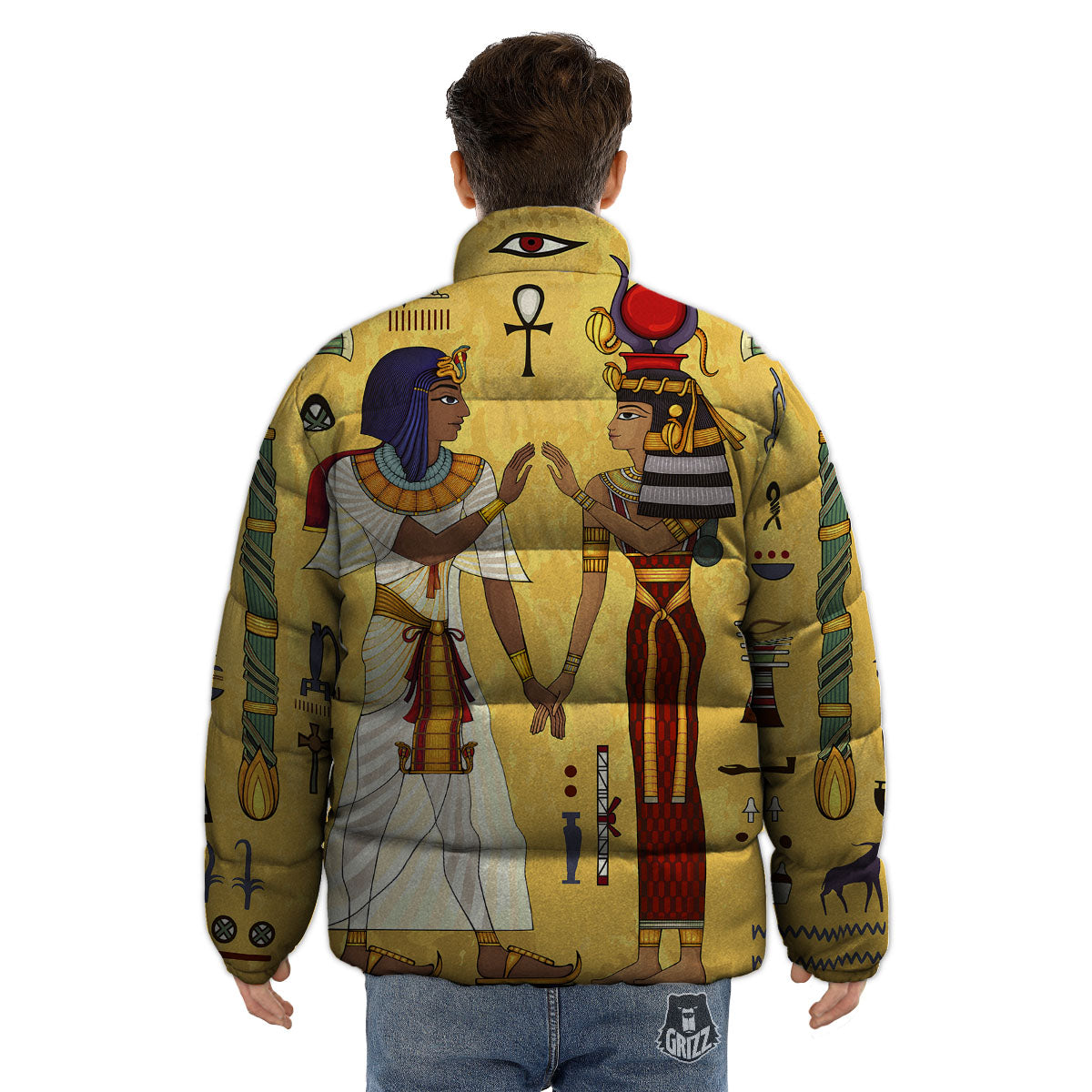 Hieroglyphs And Gods Egyptian Print Puffer Jacket-grizzshop