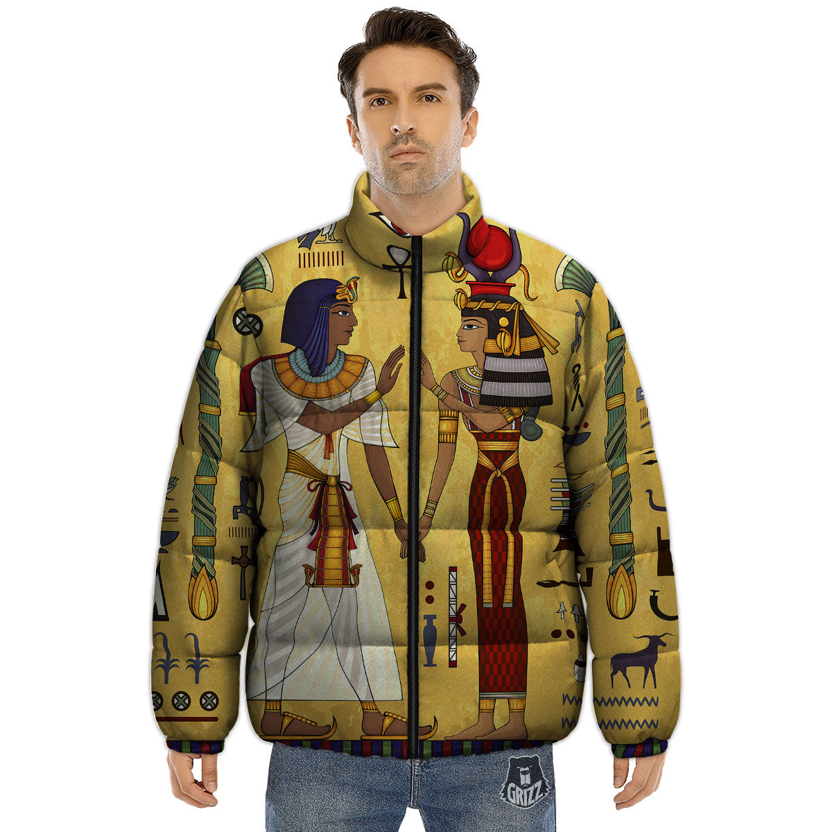 Hieroglyphs And Gods Egyptian Print Puffer Jacket-grizzshop