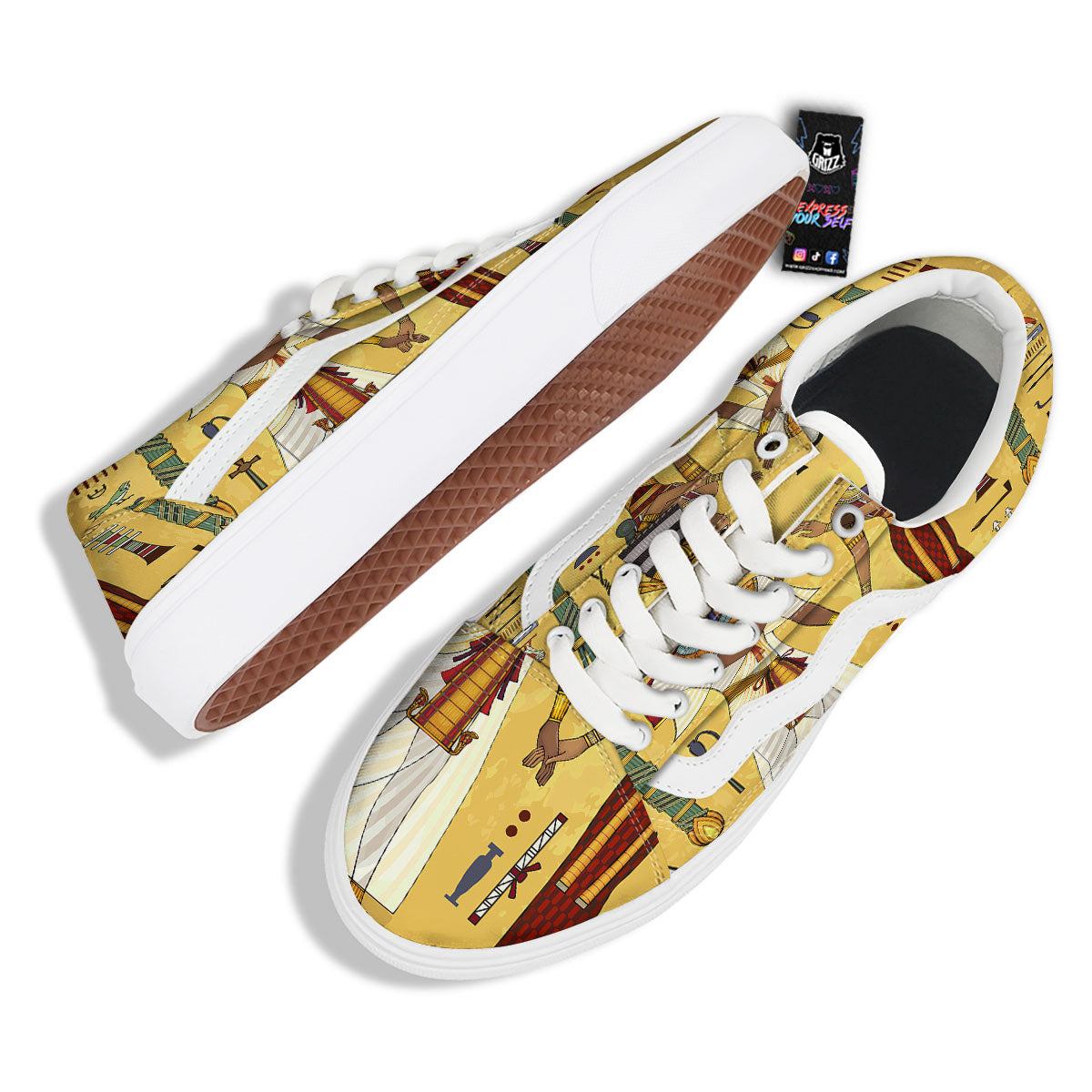 Hieroglyphs And Gods Egyptian Print Skate Shoes-grizzshop