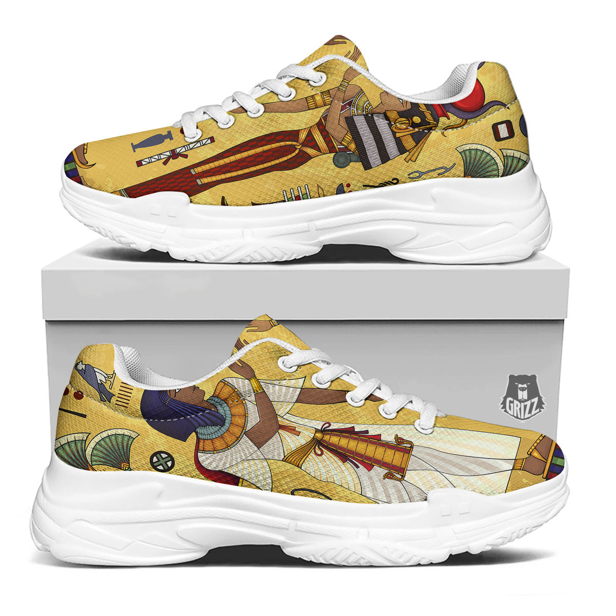 Hieroglyphs And Gods Egyptian Print White Chunky Shoes-grizzshop