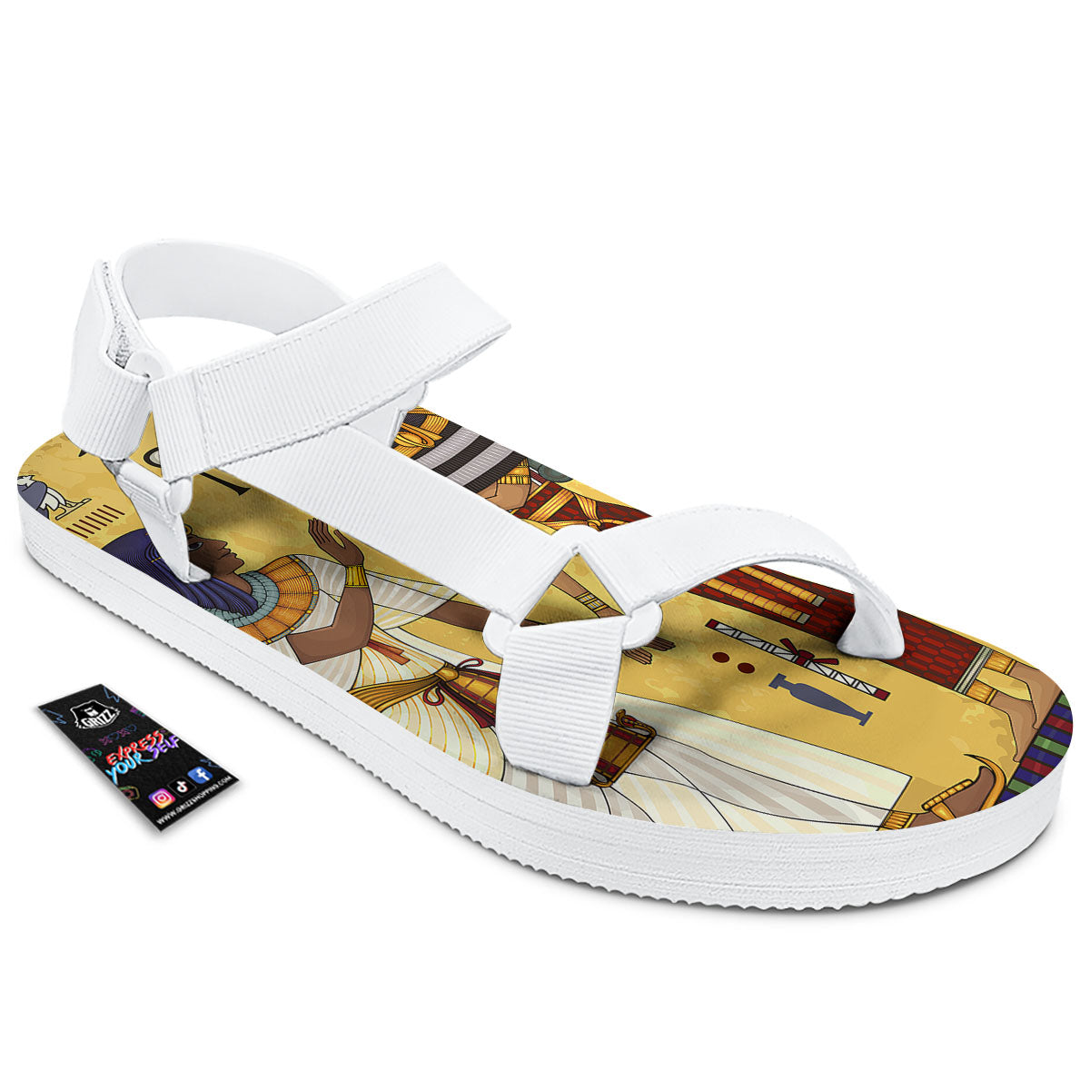Hieroglyphs And Gods Egyptian Print White Open Toe Sandals-grizzshop