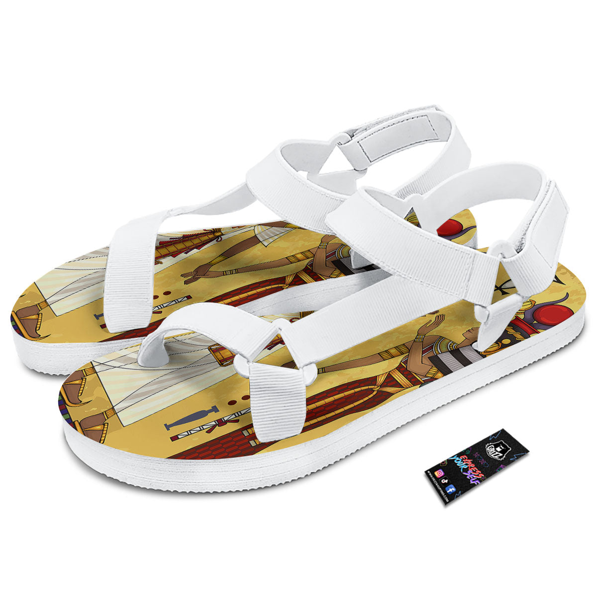 Hieroglyphs And Gods Egyptian Print White Open Toe Sandals-grizzshop