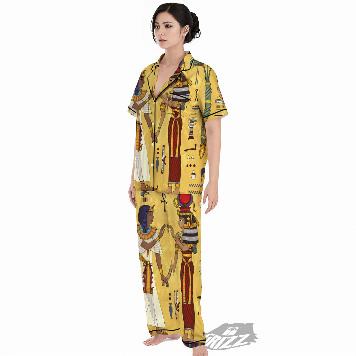 Hieroglyphs And Gods Egyptian Print Women's Pajamas Set-grizzshop