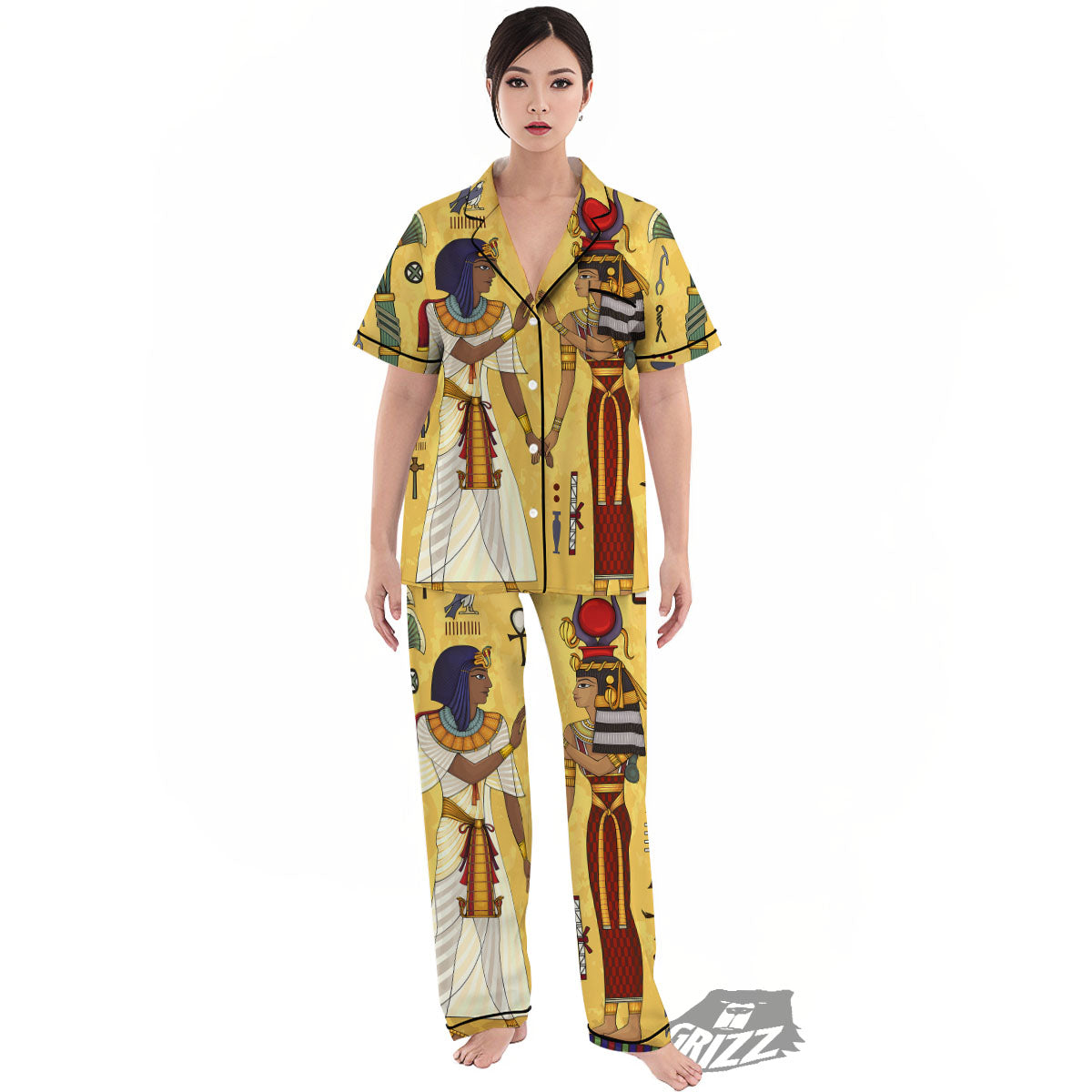 Hieroglyphs And Gods Egyptian Print Women's Pajamas Set-grizzshop