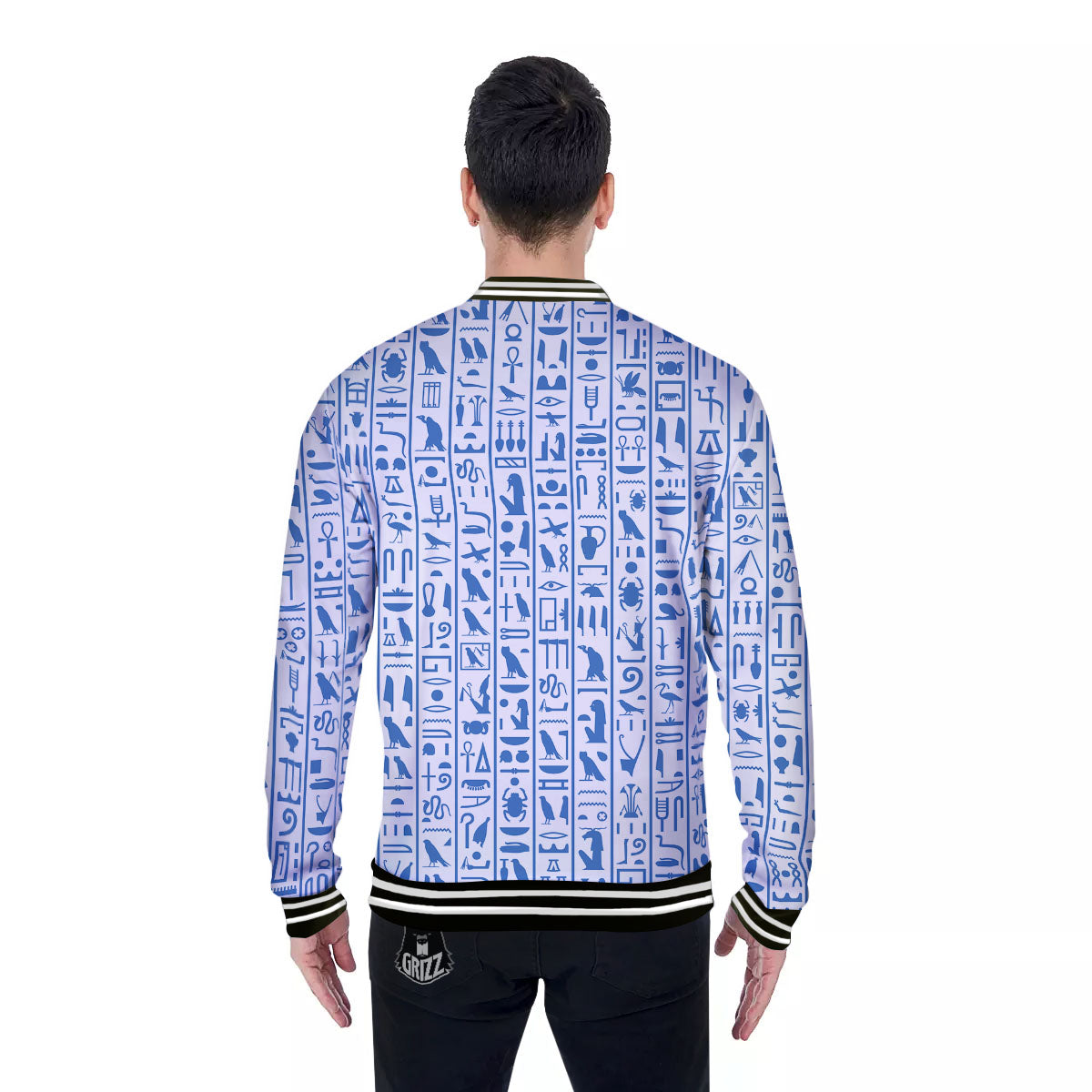 Hieroglyphs Egypt Print Pattern Baseball Jacket-grizzshop