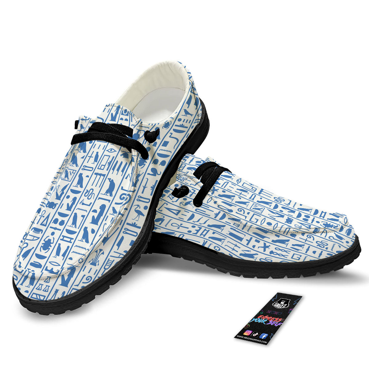 Hieroglyphs Egypt Print Pattern Black Loafers-grizzshop