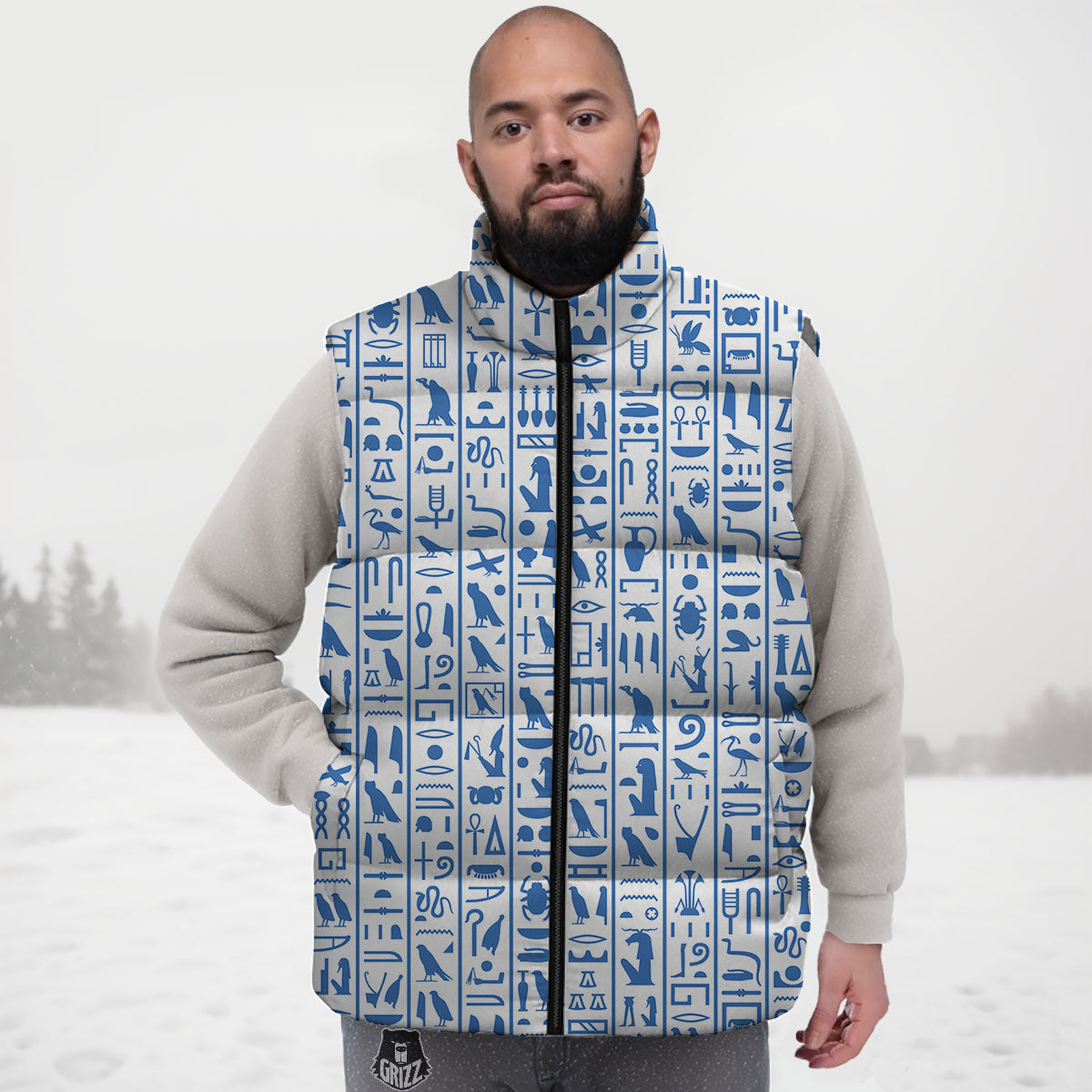 Hieroglyphs Egypt Print Pattern Down Vest