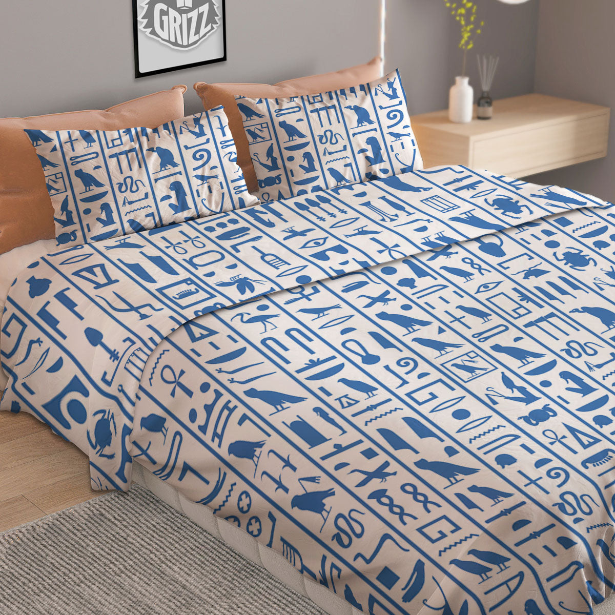 Hieroglyphs Egypt Print Pattern Duvet Cover Bedding Set