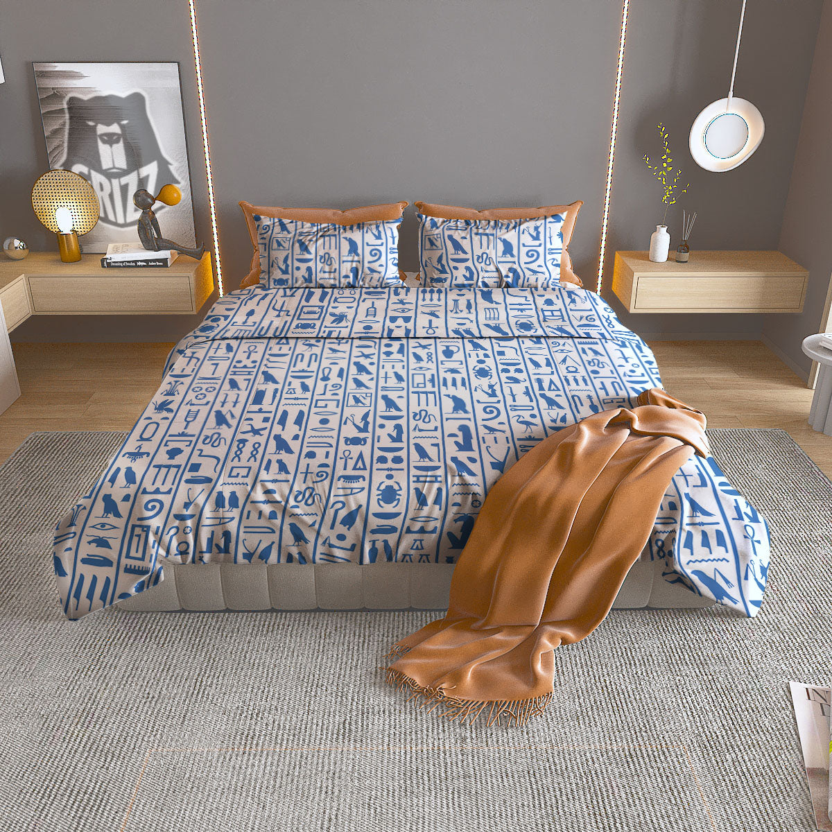 Hieroglyphs Egypt Print Pattern Duvet Cover Bedding Set