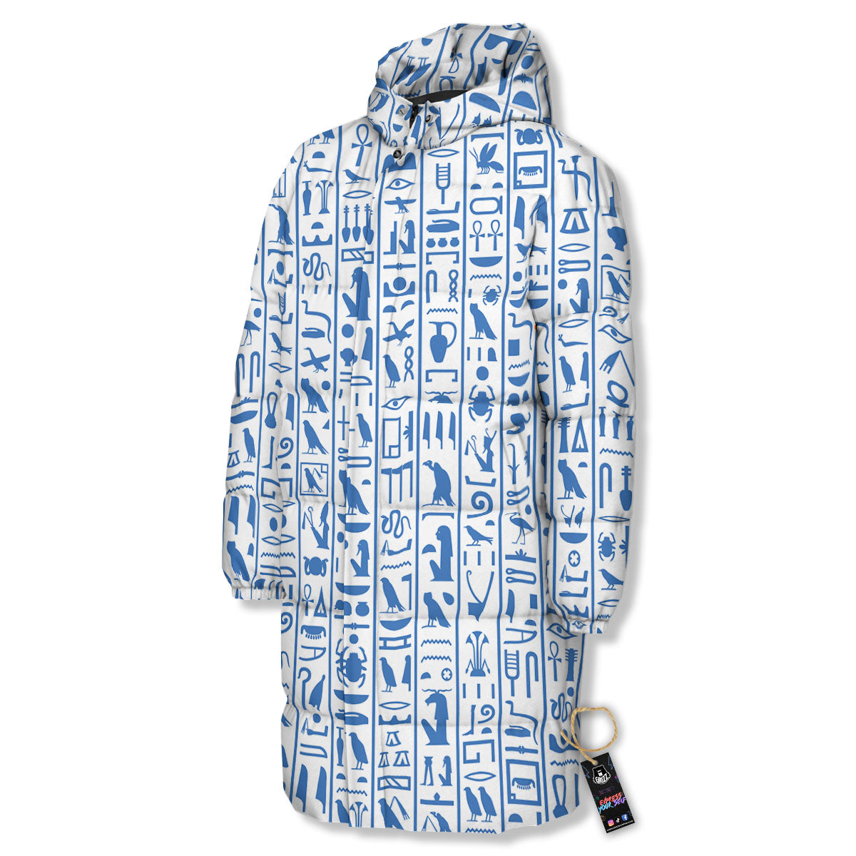 Hieroglyphs Egypt Print Pattern Long Down Jacket-grizzshop