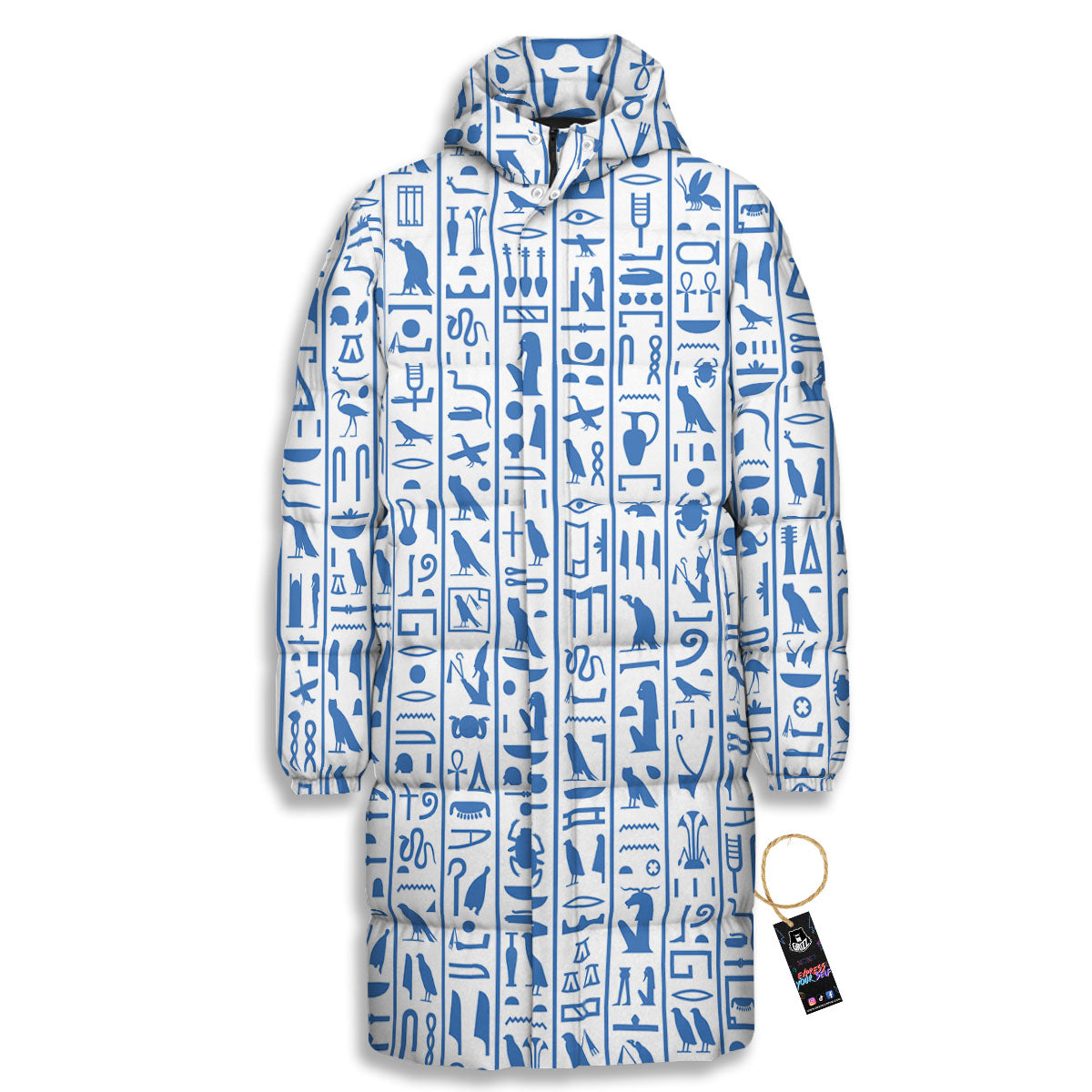 Hieroglyphs Egypt Print Pattern Long Down Jacket-grizzshop