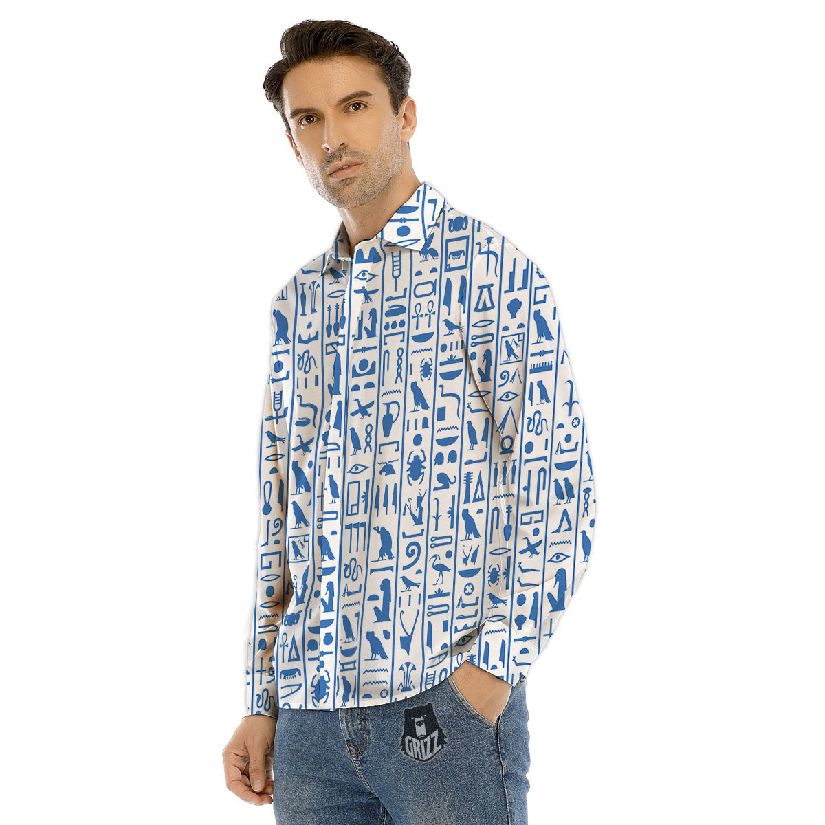 Hieroglyphs Egypt Print Pattern Men's Dress Shirts-grizzshop