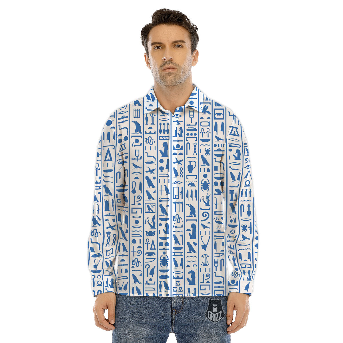 Hieroglyphs Egypt Print Pattern Men's Dress Shirts-grizzshop