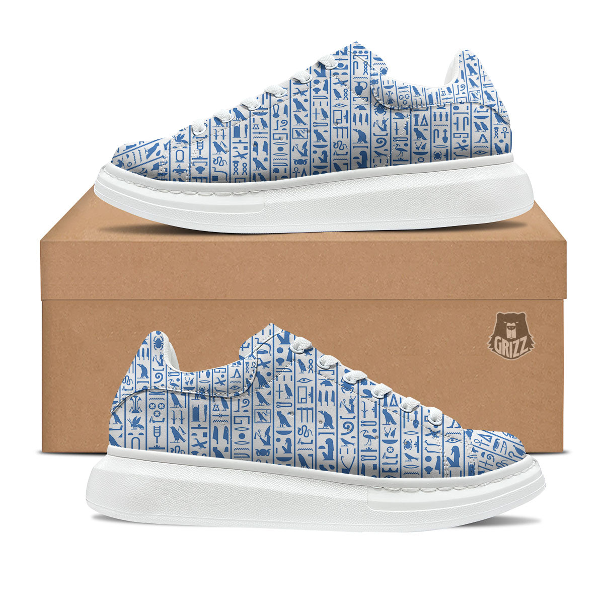 Hieroglyphs Egypt Print Pattern Platform Shoes-grizzshop