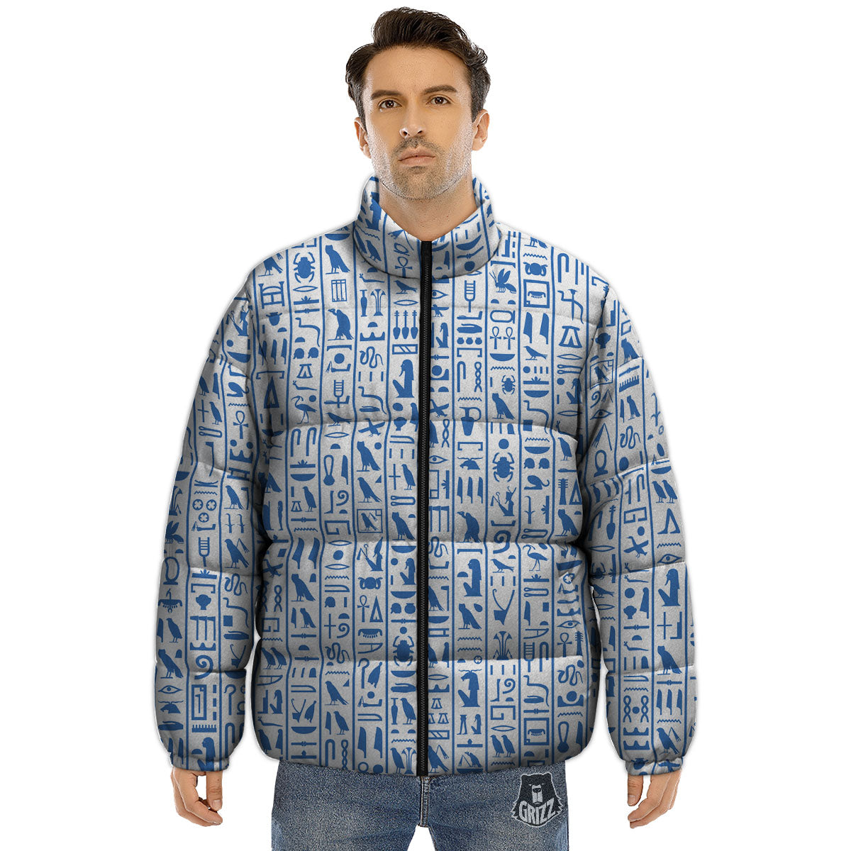Hieroglyphs Egypt Print Pattern Puffer Jacket-grizzshop