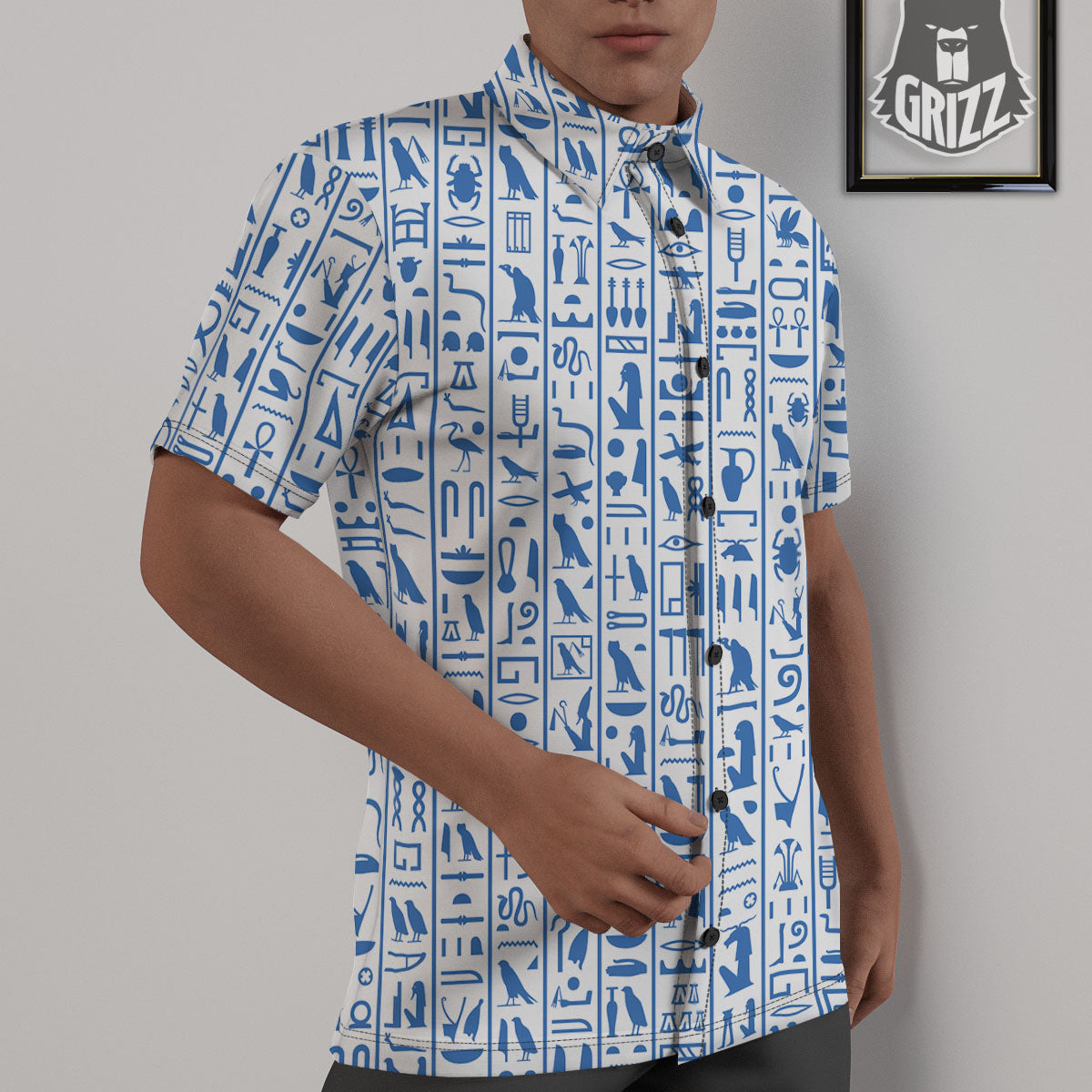 Hieroglyphs Egypt Print Pattern Untucked Shirts-grizzshop