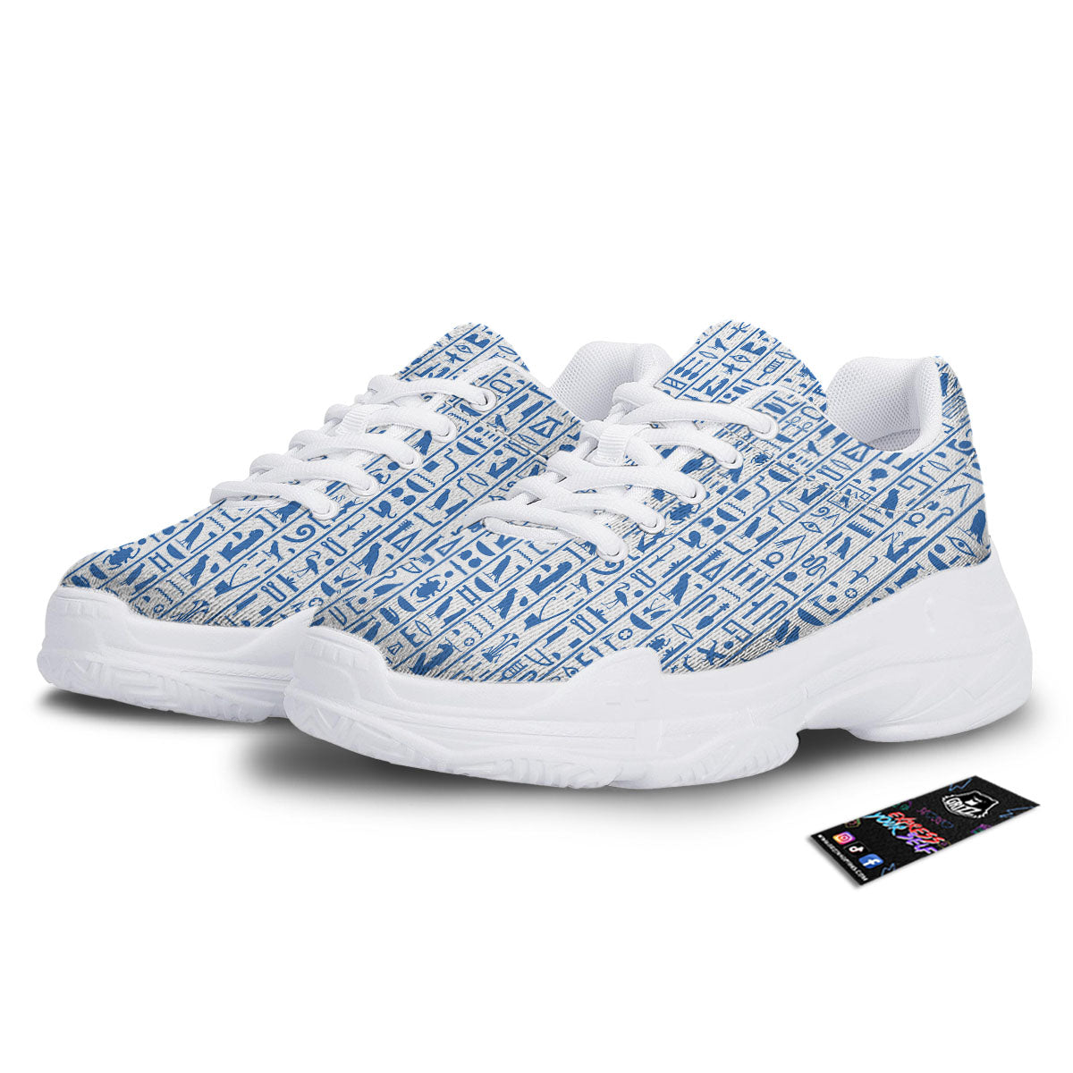 Hieroglyphs Egypt Print Pattern White Chunky Shoes-grizzshop