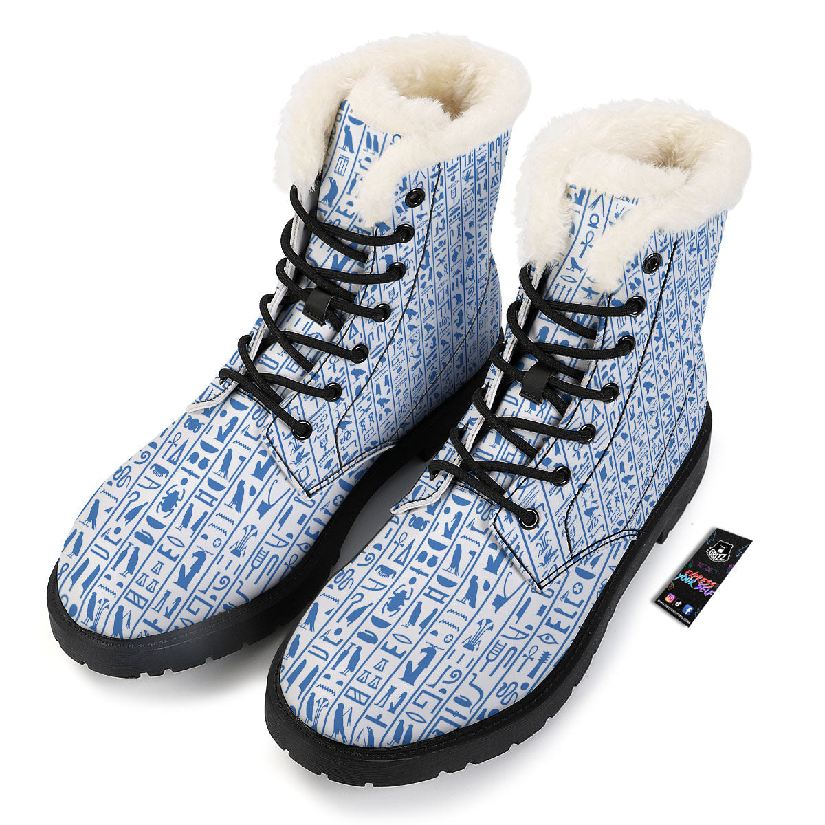 Hieroglyphs Egypt Print Pattern Winter Boots-grizzshop