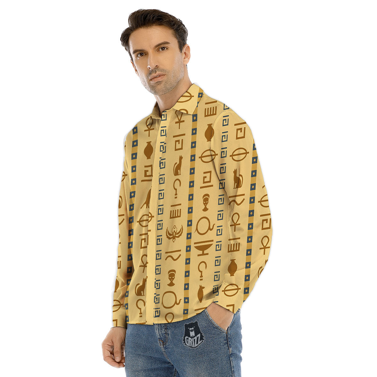 Hieroglyphs Egyptian Print Men's Dress Shirts-grizzshop