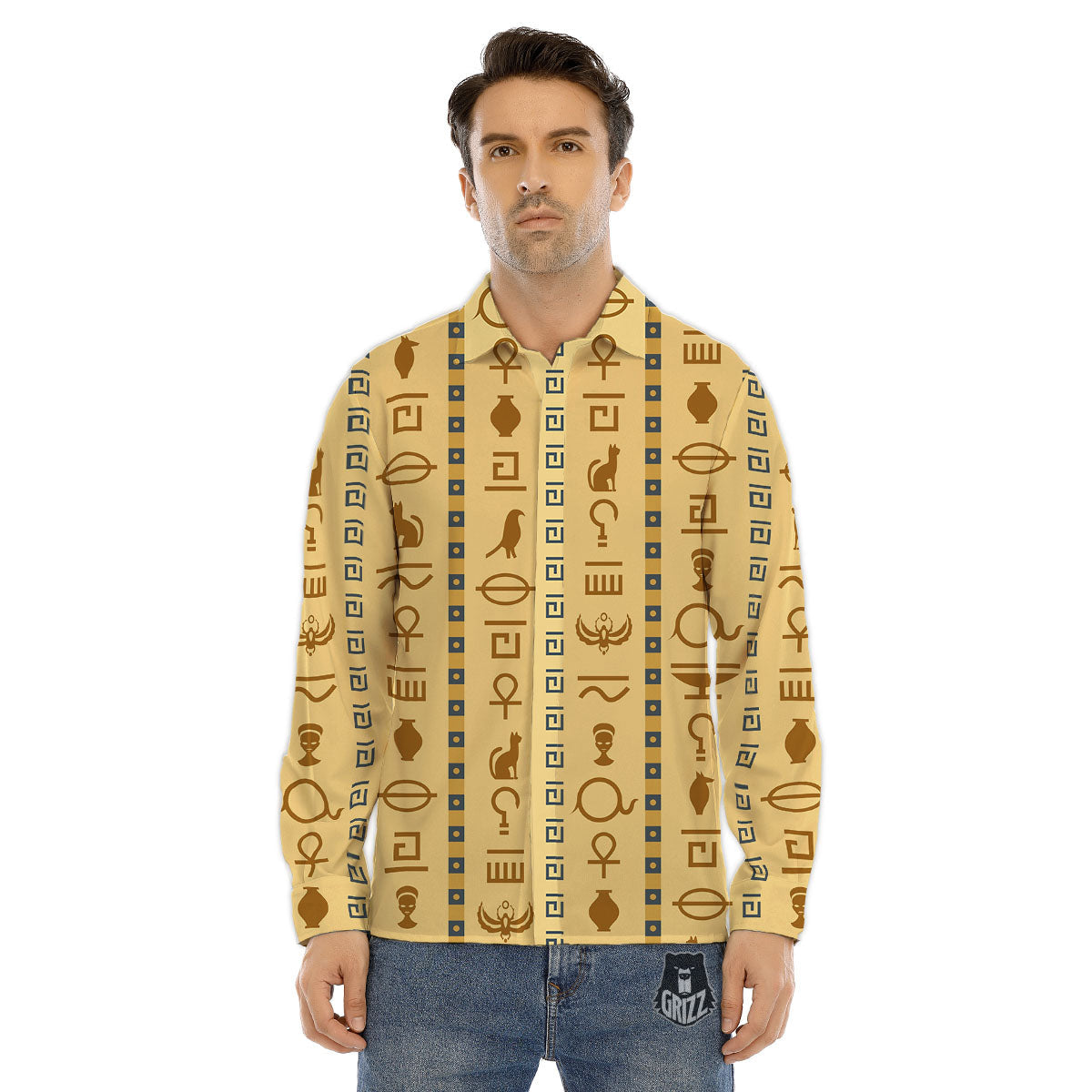 Hieroglyphs Egyptian Print Men's Dress Shirts-grizzshop